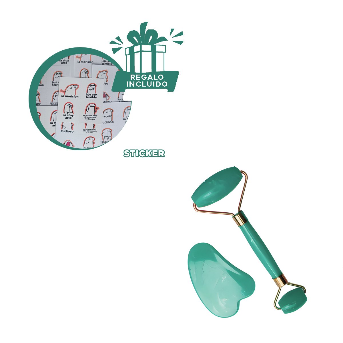 RODILLO FACIAL SET DE 2 VERDE AGUA DE PLASTICO QUE MEJORA CIRCULACION Y+REGALO STICKER - 1