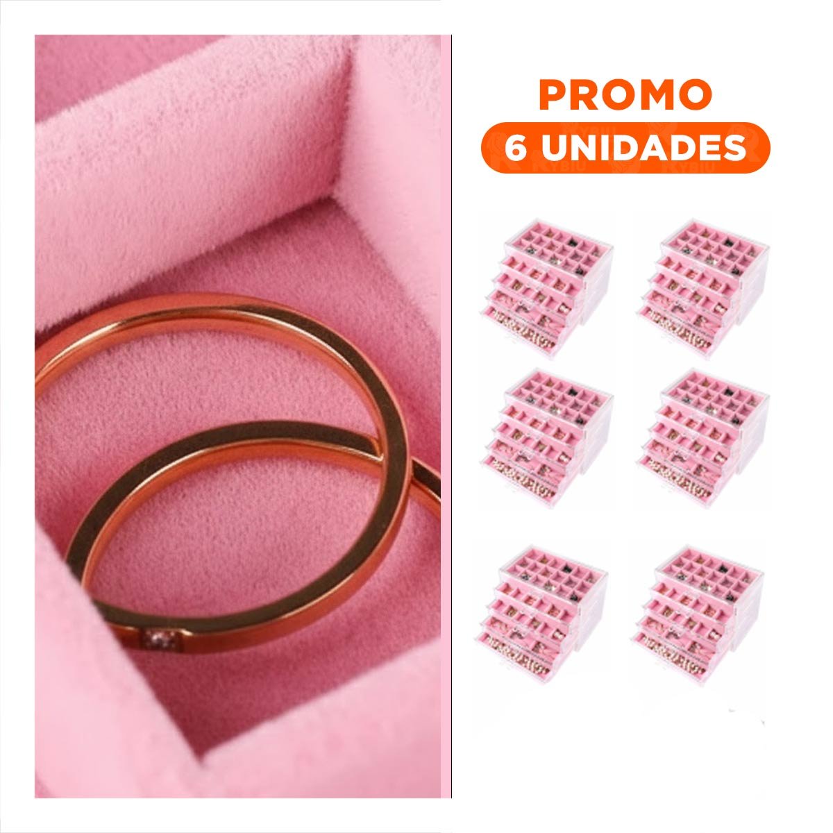 PACK6 SOPORTE ORGANIZADOR 5 NIVELES TERCIOPELO Y ACRILICO ROSADO QUE PROTEGE COLLARES - 1