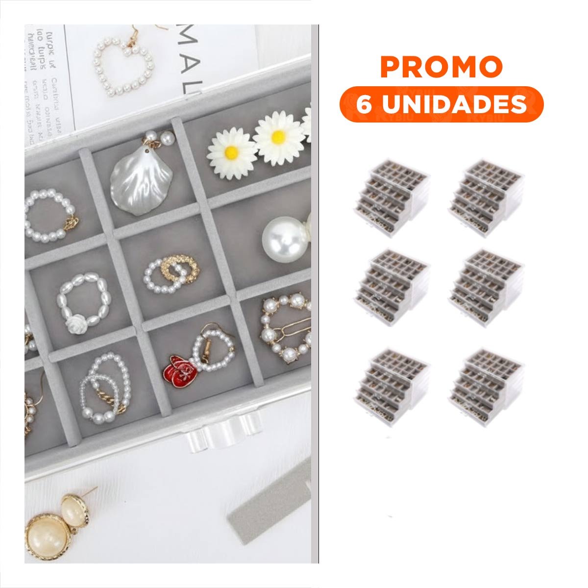 PACK6 BANDEJA 5 NIVELES TERCIOPELO Y ACRILICO PLOMO FACIL DE USAR Y MANTENER ORDENADO - 1