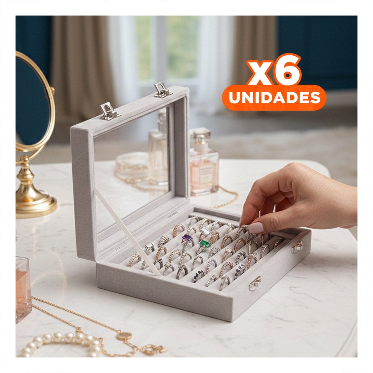 PACK6 DISPLAY ELEGANTE DE 7 RANURAS PARA ANILLOS PLOMO CON SEPARADORES Y+REGALO STICKER - 1