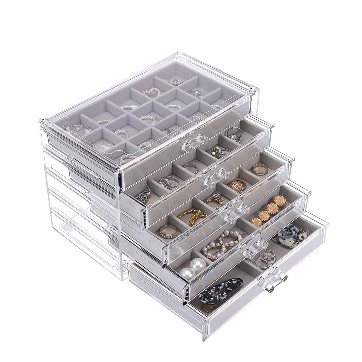 ORGANIZADOR 5 NIVELES TERCIOPELO Y ACRILICO PLOMO FACIL DE COLOCAR Y MANTENER Y+PAPEL REGALO - 1