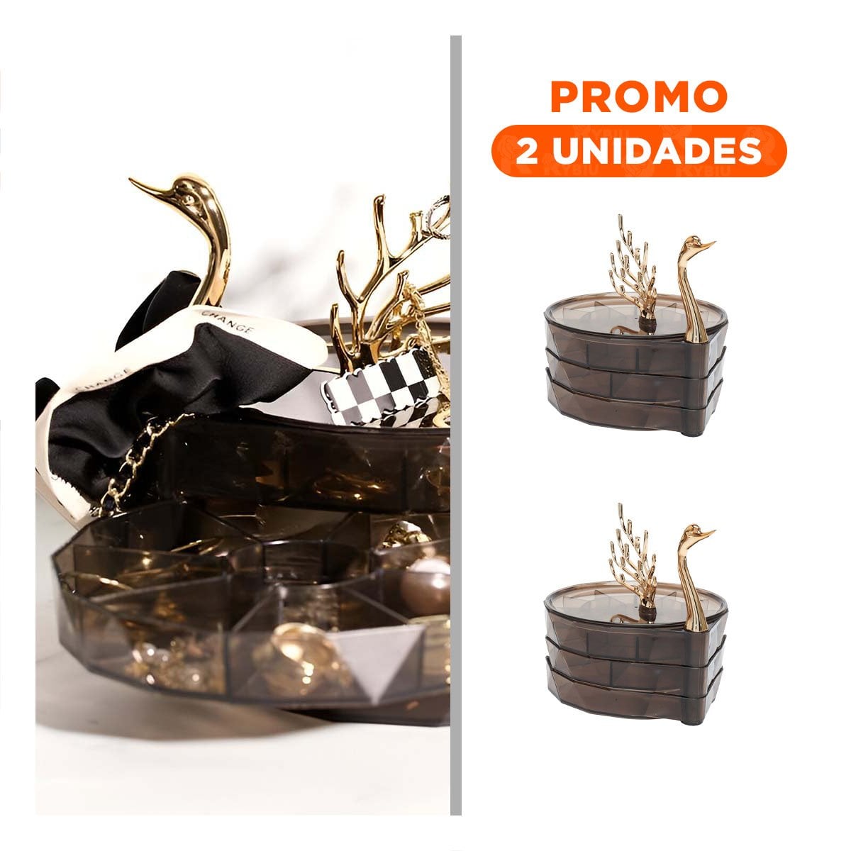 PACK2 JOYERO 3 NIVELES MARRON TRANSPARENTE MODERNO Y ELEGANTE PARA GUARDAR ACCESORIOS - 1