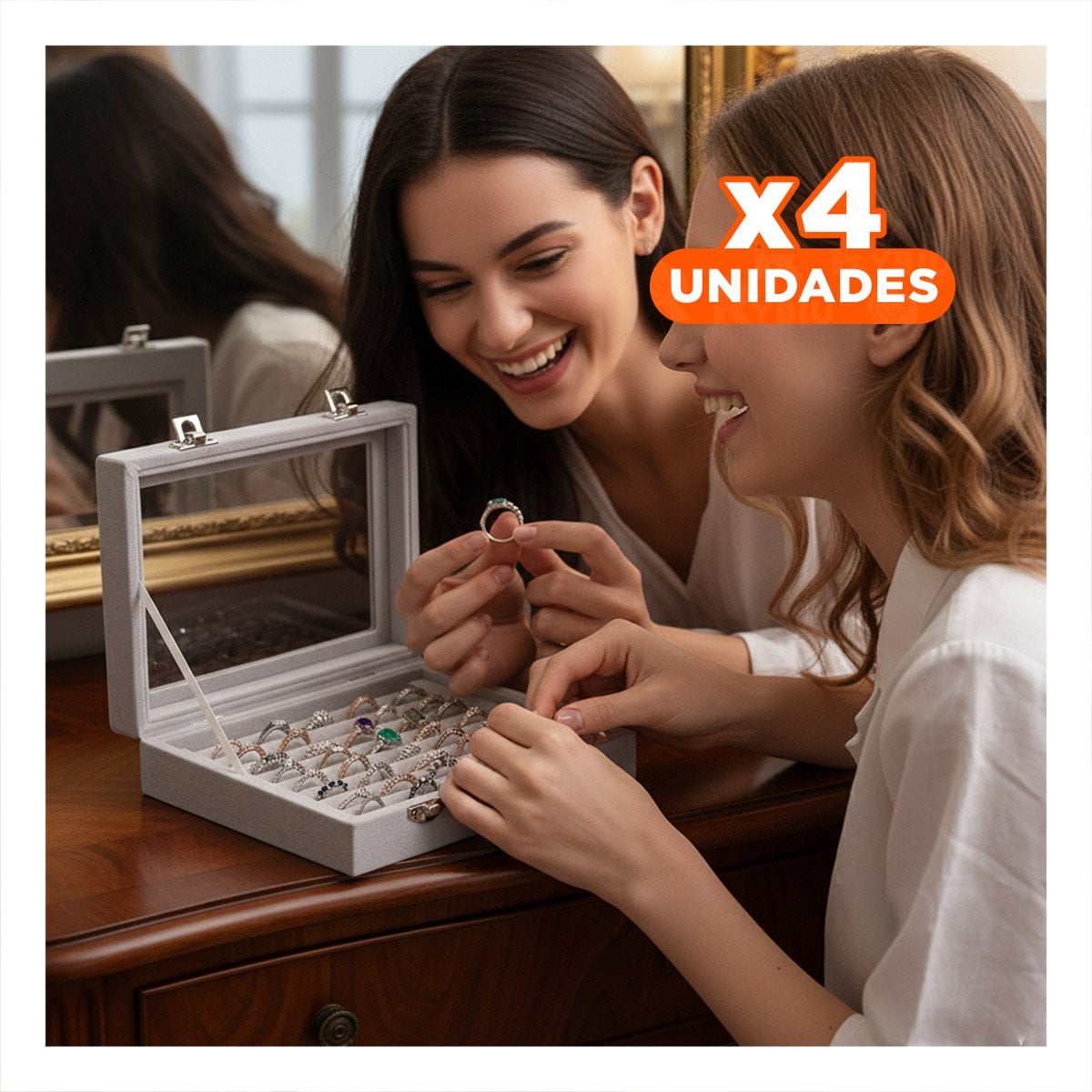 PACK4 BANDEJA ELEGANTE DE 7 RANURAS PARA ANILLOS PLOMO CON BASE ESTABLE - 1