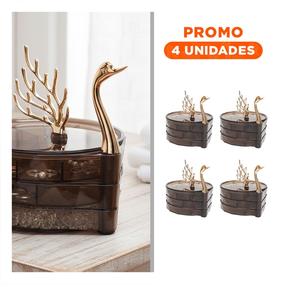 PACK4 CAJON 3 NIVELES MARRON TRANSPARENTE MODERNO Y ORGANIZADO PARA PENDIENTES Y+REGALO STICKER - 1