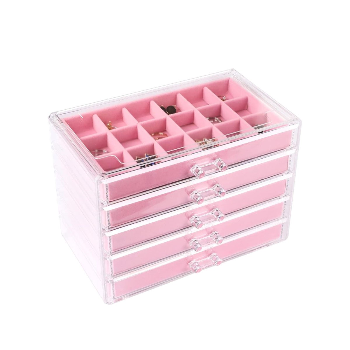 ORGANIZADOR 5 NIVELES ROSADO DE TERCIOPELO Y ACRILICO QUE CUIDA Y EXHIBE JOYAS Y+REGALO STICKER - 3