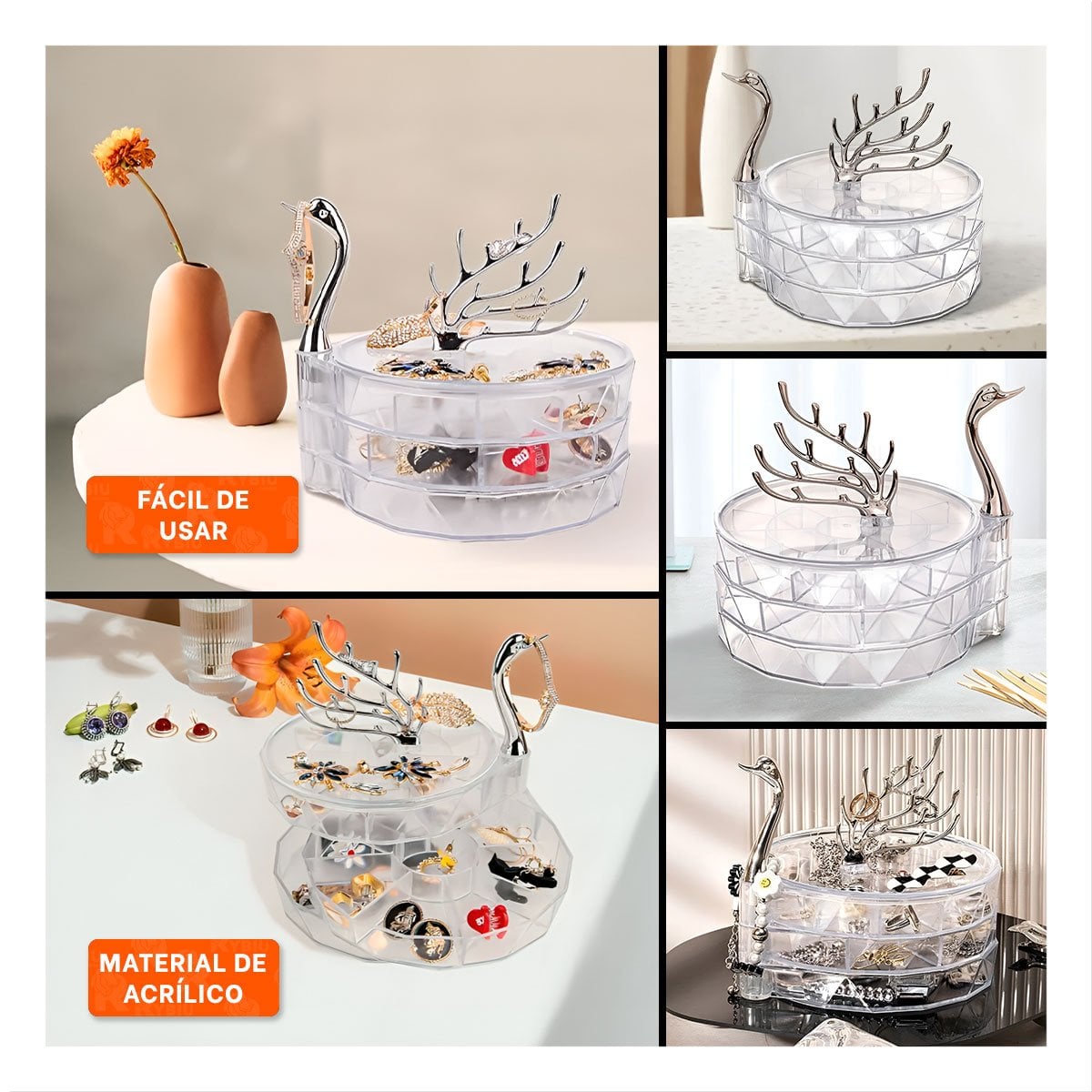 CAJA ACRILICO 3 NIVELES TRANSPARENTE CON FORMA DE CISNE PARA TOQUE Y+POST IT - 5