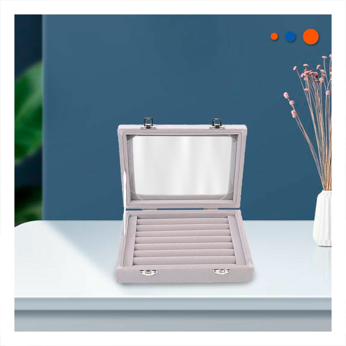 CAJA ELEGANTE DE 7 RANURAS PARA ANILLOS PLOMO CON COMPARTIMENTOS REMOVIBLES - 2