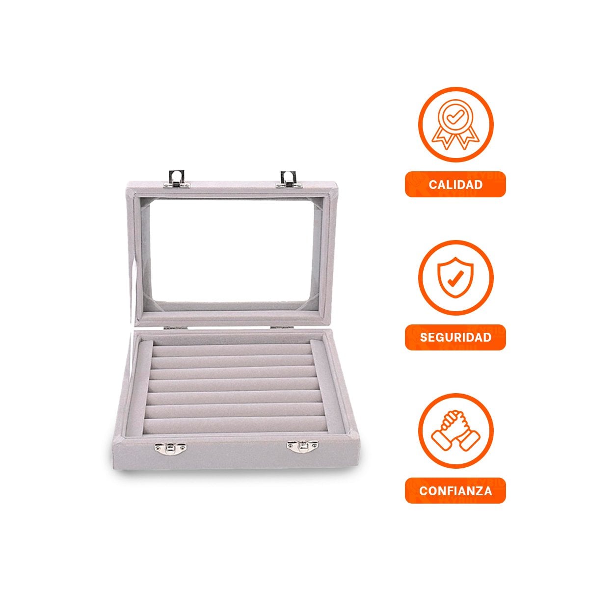CAJA ELEGANTE DE 7 RANURAS PARA ANILLOS PLOMO CON COMPARTIMENTOS REMOVIBLES - 3