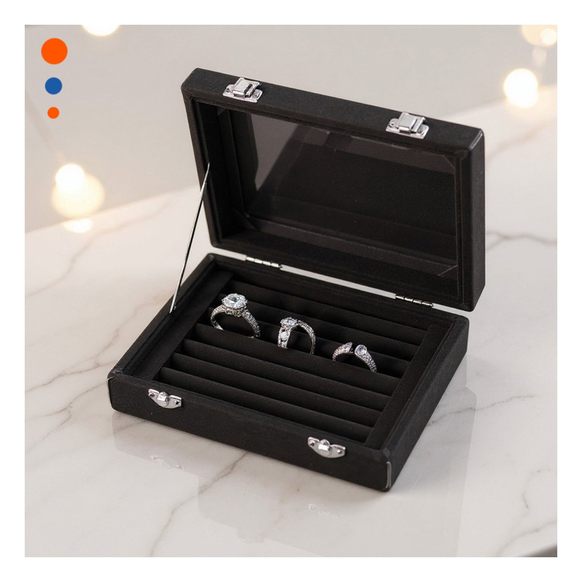PACK2 COFRE MODERNO DE 7 RANURAS PARA ANILLOS NEGRO CON BASE ANTIDESLIZANTE - 3