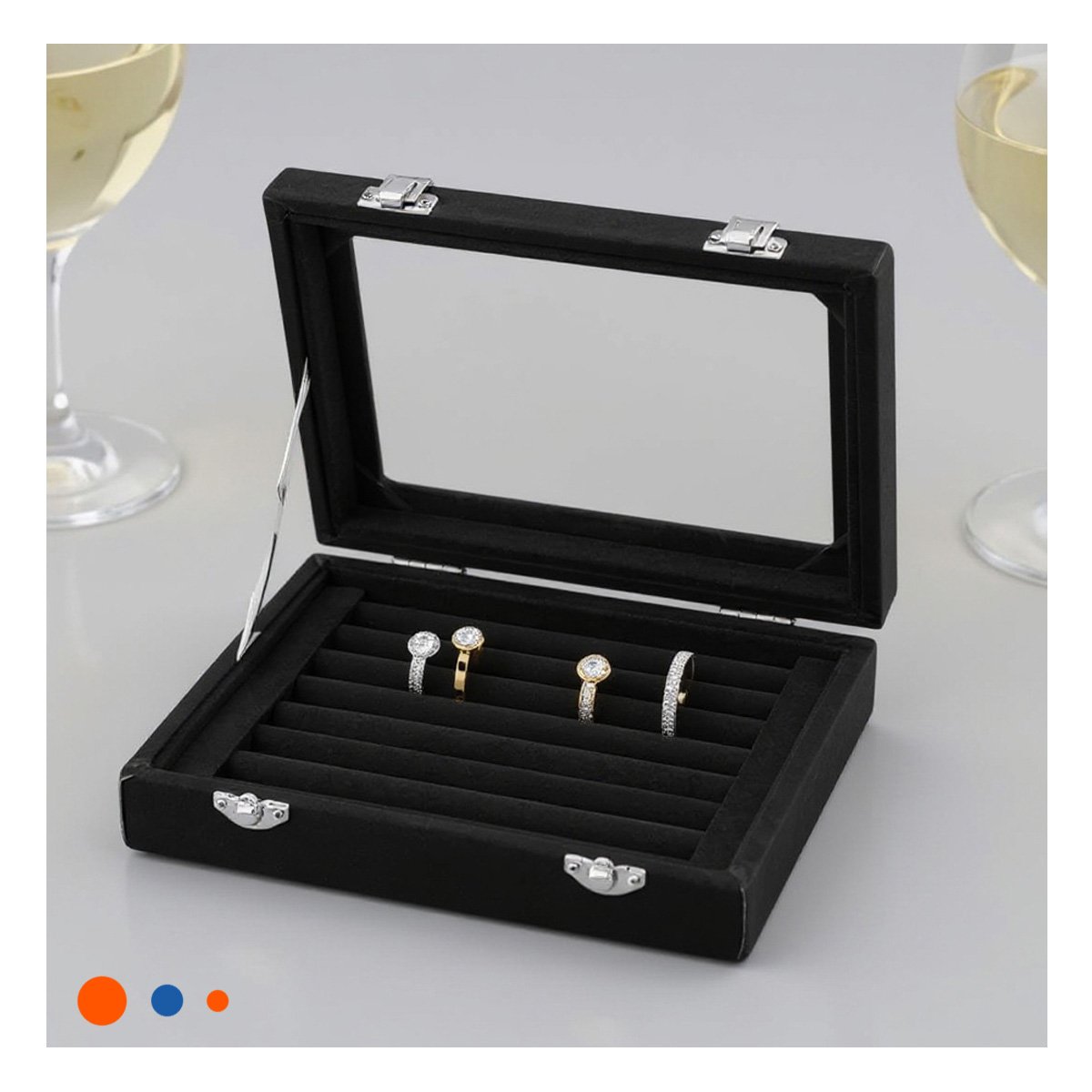 PACK2 COFRE MODERNO DE 7 RANURAS PARA ANILLOS NEGRO CON BASE ANTIDESLIZANTE - 5