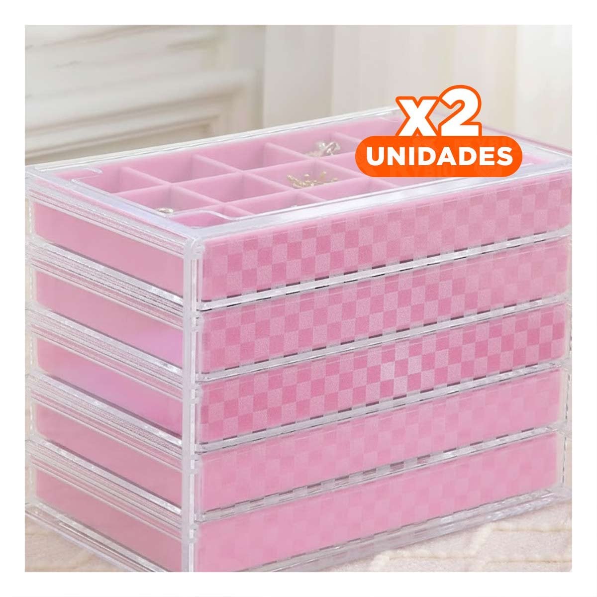 PACK2 BANDEJA 5 NIVELES ROSADO DE TERCIOPELO Y ACRILICO SUAVE Y SEGURO Y+REGALO STICKER - 1