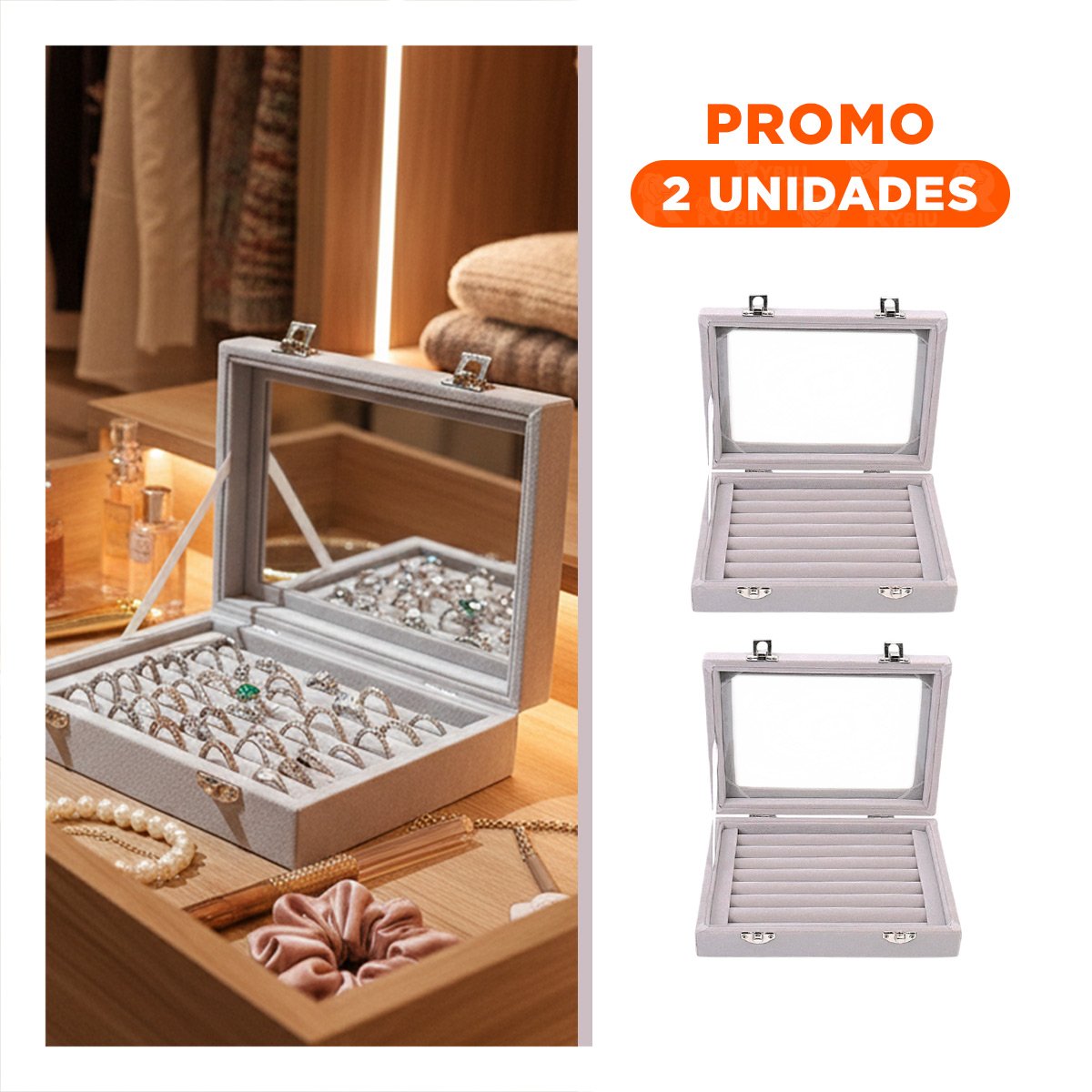 PACK2 COFRE MODERNO DE 7 RANURAS PARA ANILLOS PLOMO CON BASE ANTIDESLIZANTE - 1