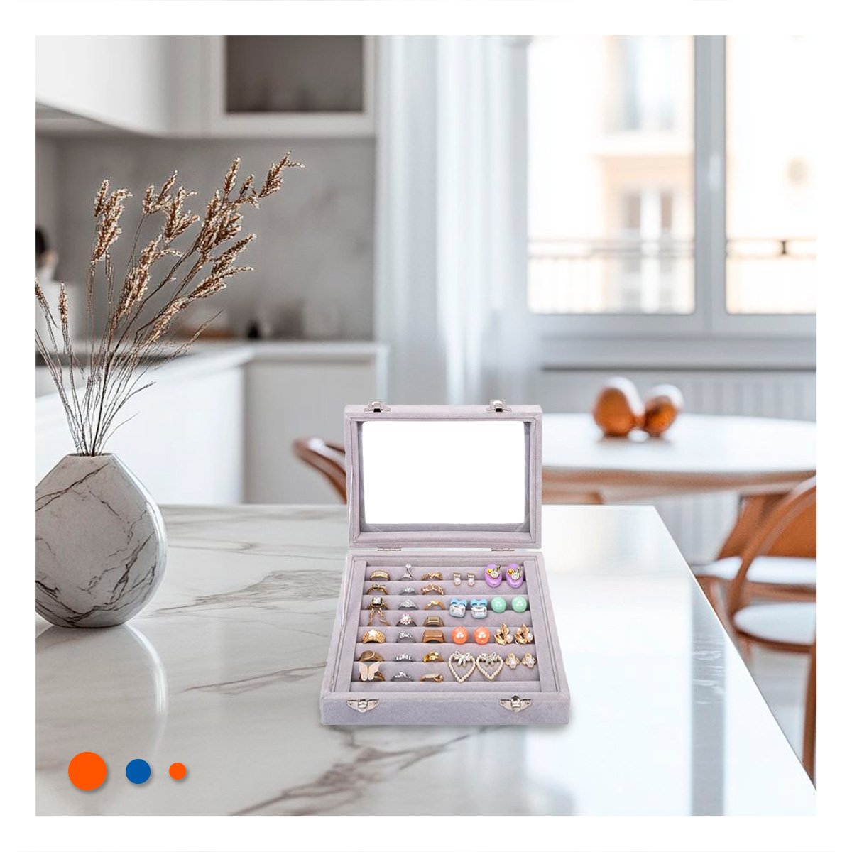 CAJA MODERNA DE 7 RANURAS PARA ANILLOS PLOMO CON INTERIOR SUAVE Y ACOLCHADO Y+REGALO STICKER - 2