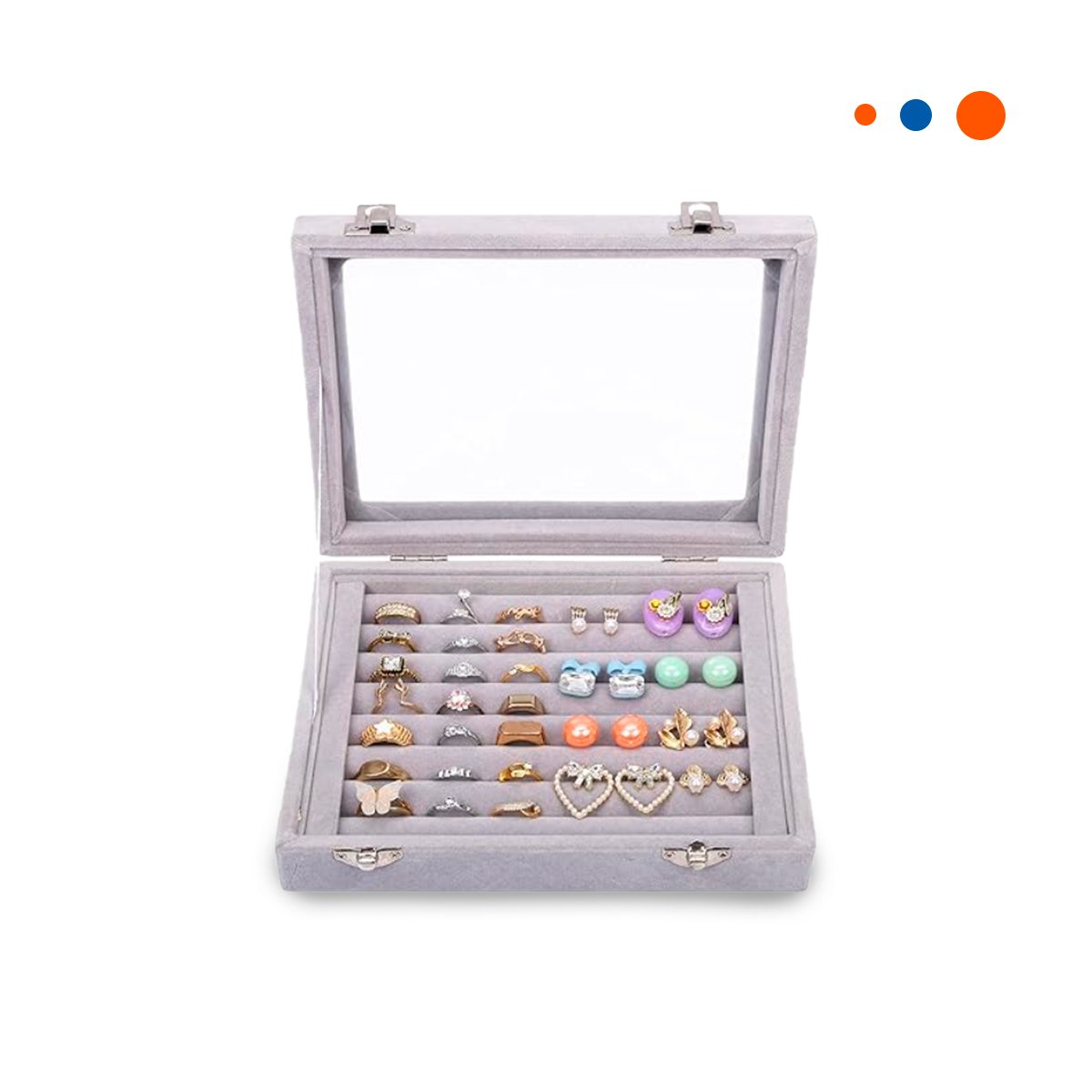 CAJA MODERNA DE 7 RANURAS PARA ANILLOS PLOMO CON INTERIOR SUAVE Y ACOLCHADO Y+REGALO STICKER - 3
