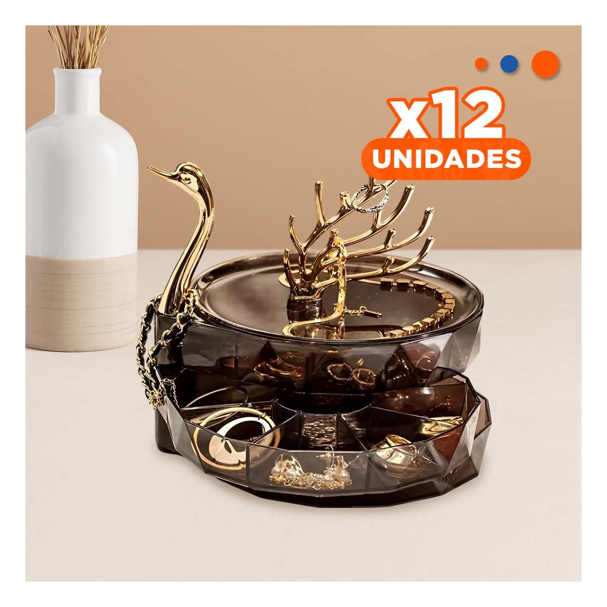 PACK12 ESTANTE 3 NIVELES MARRON TRANSPARENTE MODERNO Y COMPACTO PARA ACCESORIOS - 1