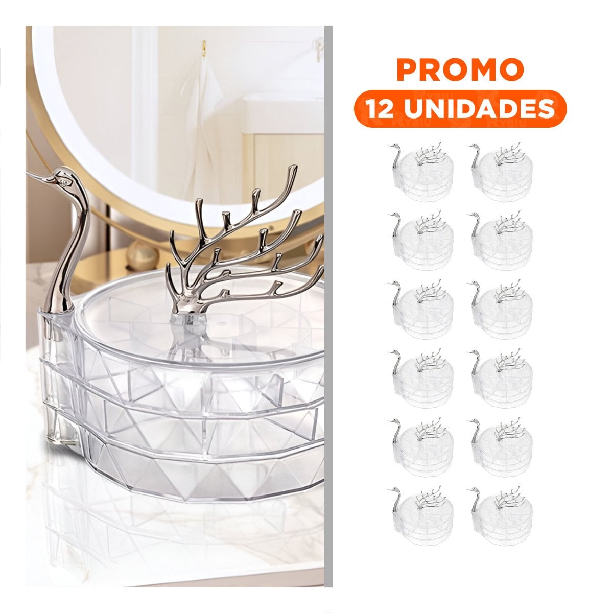 PACK12 REPISERO ACRILICO 3 NIVELES TRANSPARENTE IDEAL PARA ACCESORIOS DE MUJER Y+REGALO STICKER - 1