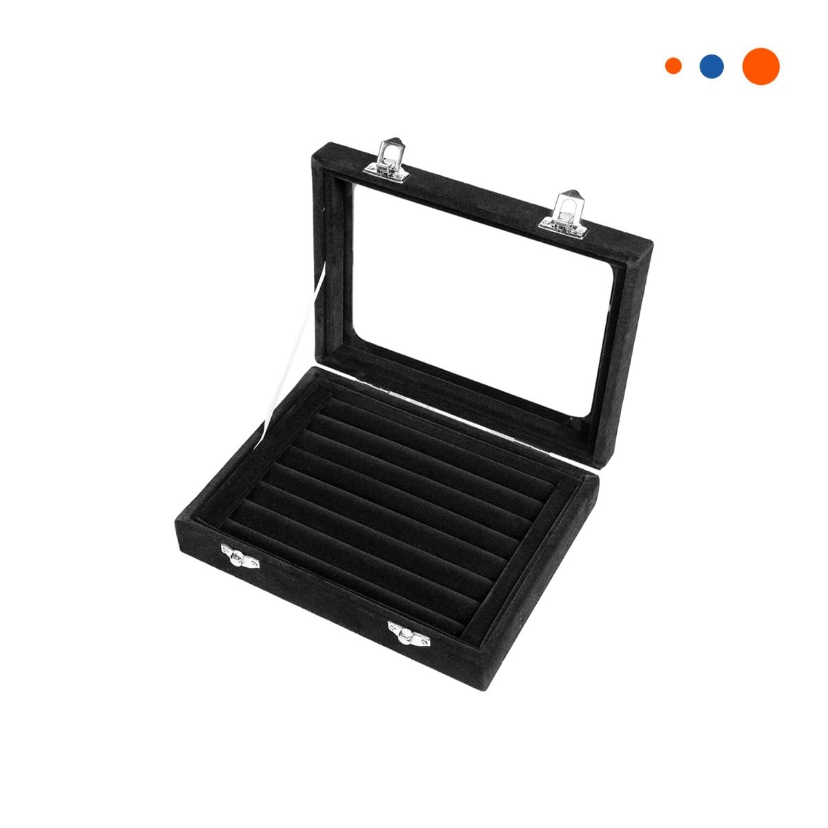 CAJA MODERNA DE 7 RANURAS PARA ANILLOS NEGRO CON INTERIOR SUAVE Y ACOLCHADO Y+REGALO STICKER - 3