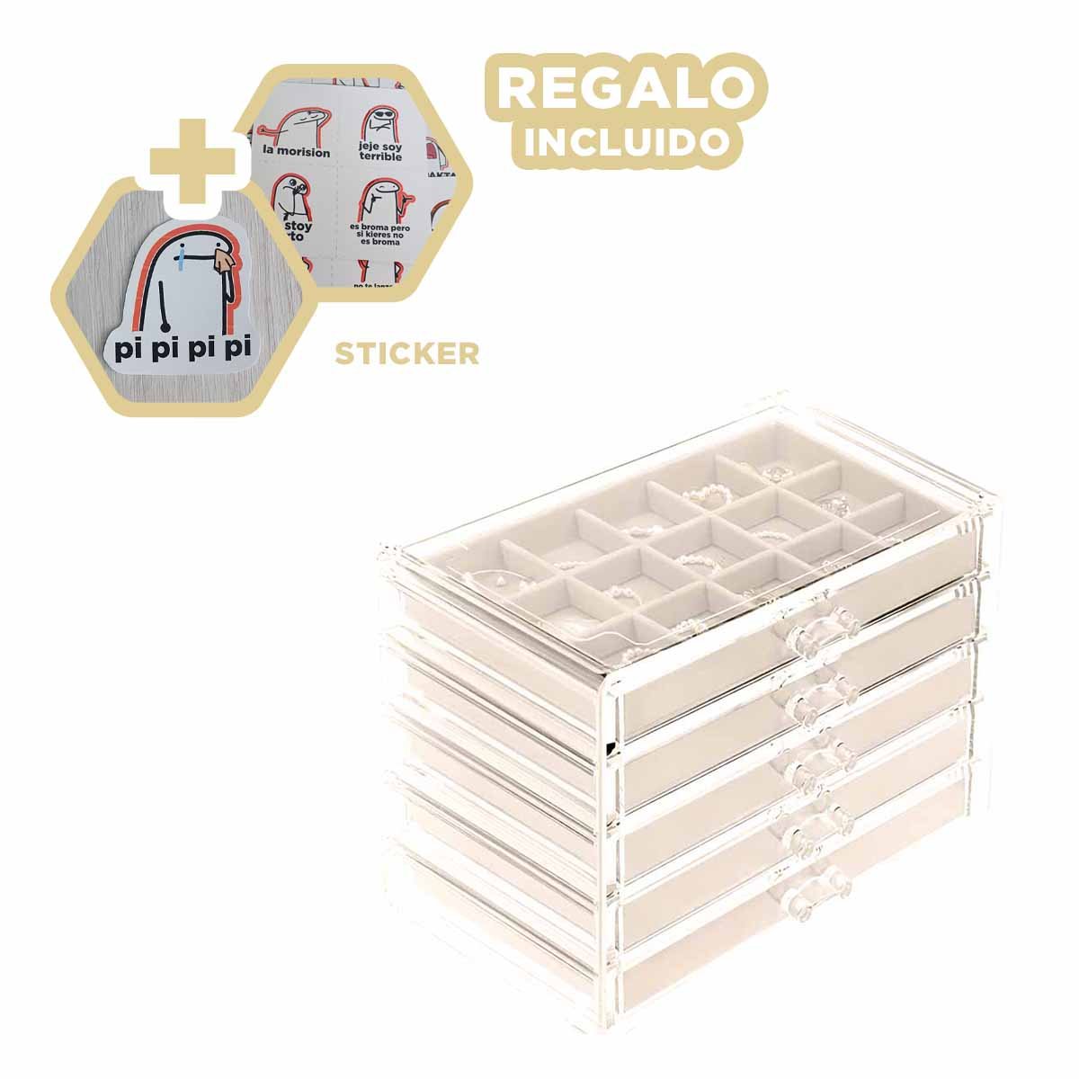 ORGANIZADOR 5 NIVELES BEIGE DE TERCIOPELO Y ACRILICO QUE CUIDA Y EXHIBE JOYAS Y+REGALO STICKER - 1