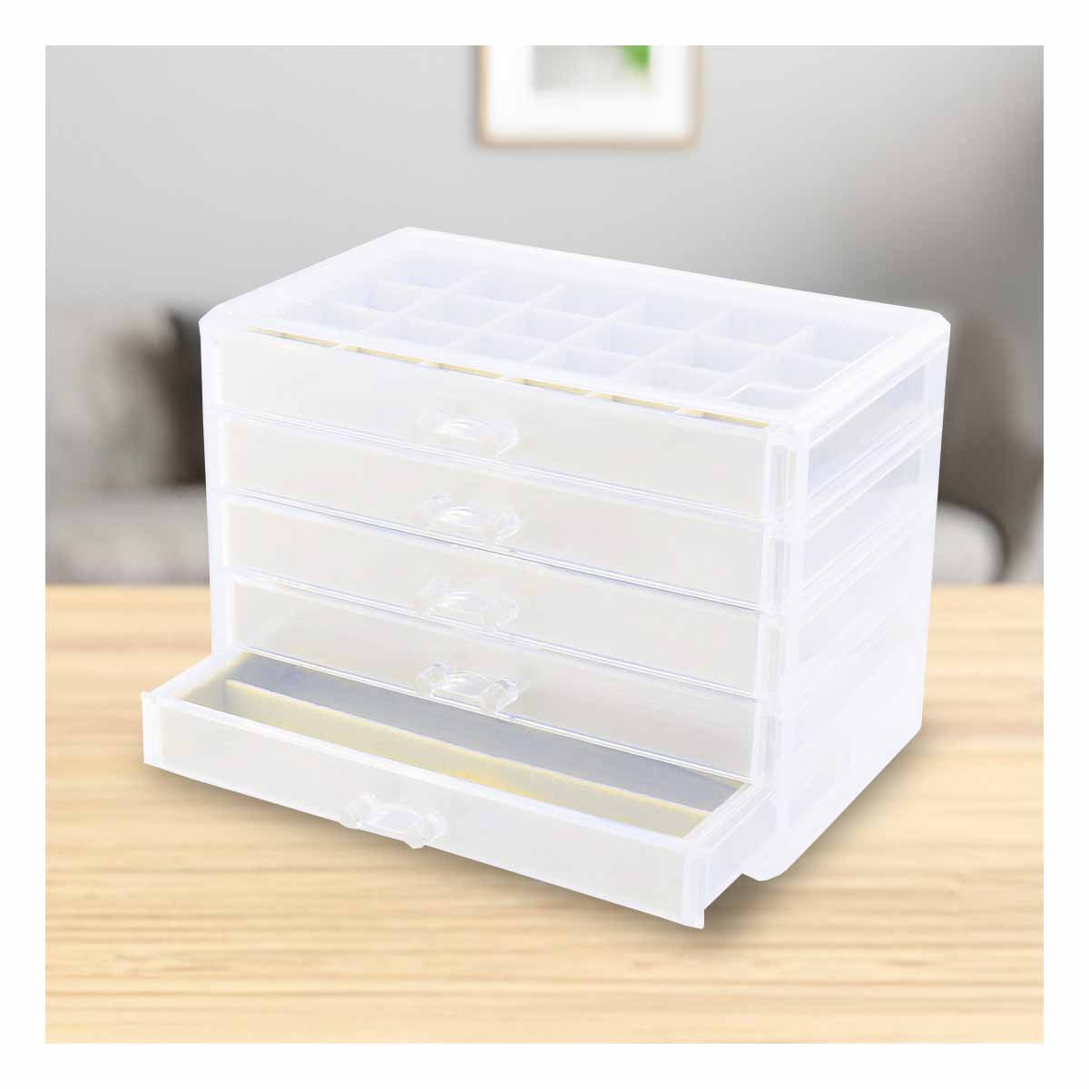ORGANIZADOR 5 NIVELES BEIGE DE TERCIOPELO Y ACRILICO QUE CUIDA Y EXHIBE JOYAS Y+REGALO STICKER - 5