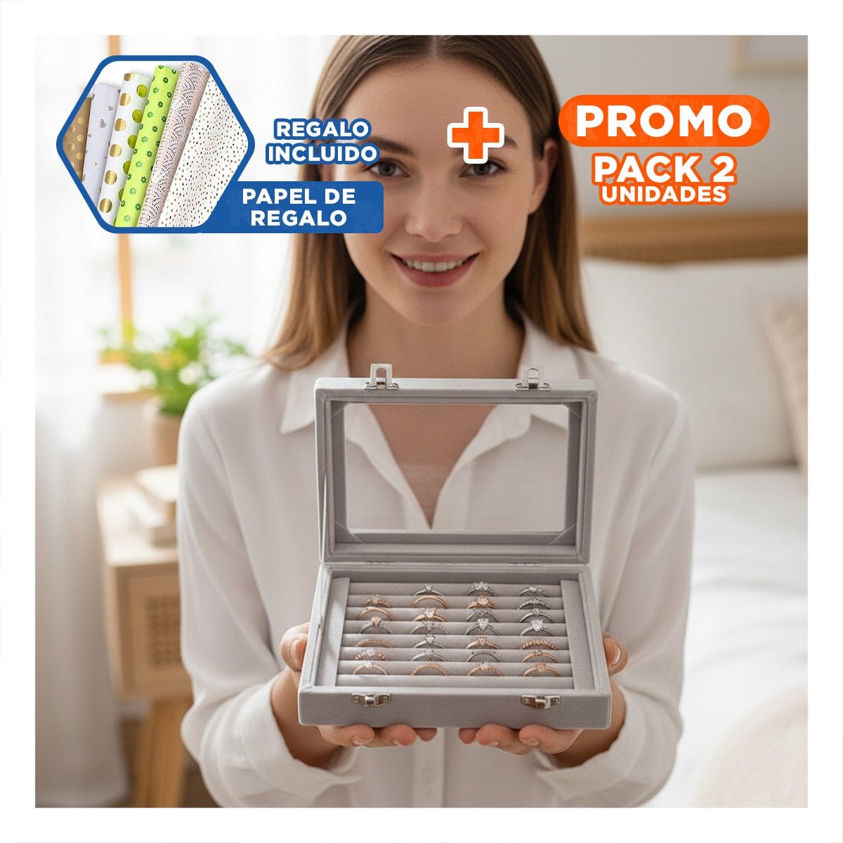 PACK2 COFRE RESISTENTE DE 7 RANURAS PARA ANILLOS PLOMO CON SEPARADORES Y+PAPEL REGALO - 1