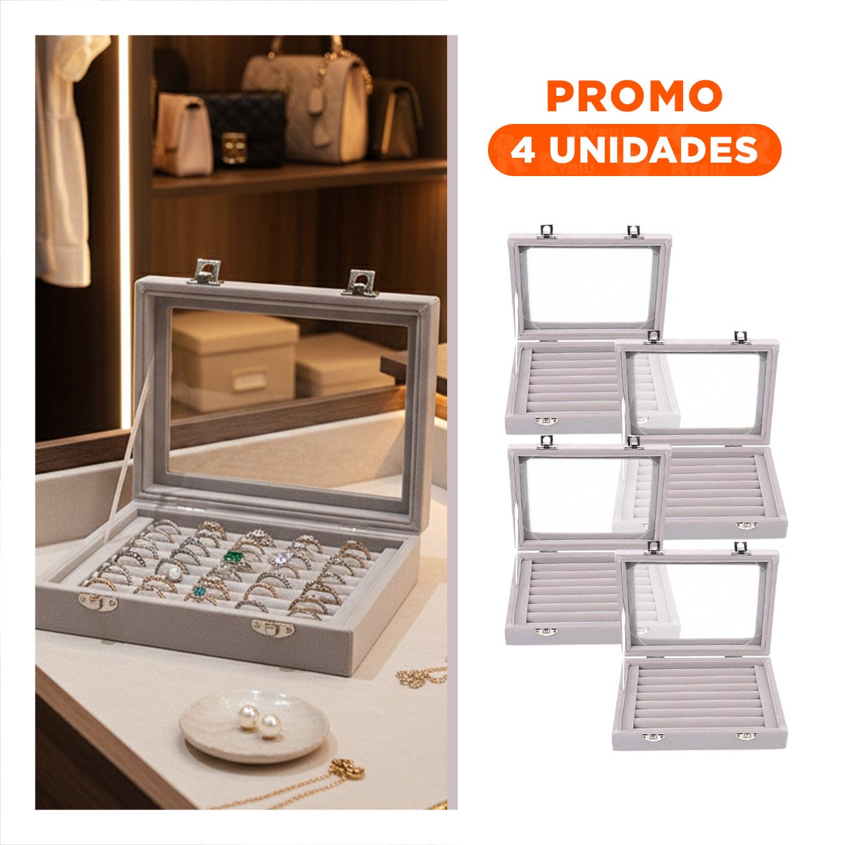 PACK4 BANDEJA MODERNA DE 7 RANURAS PARA ANILLOS PLOMO CON SEPARADORES Y+REGALO STICKER - 1