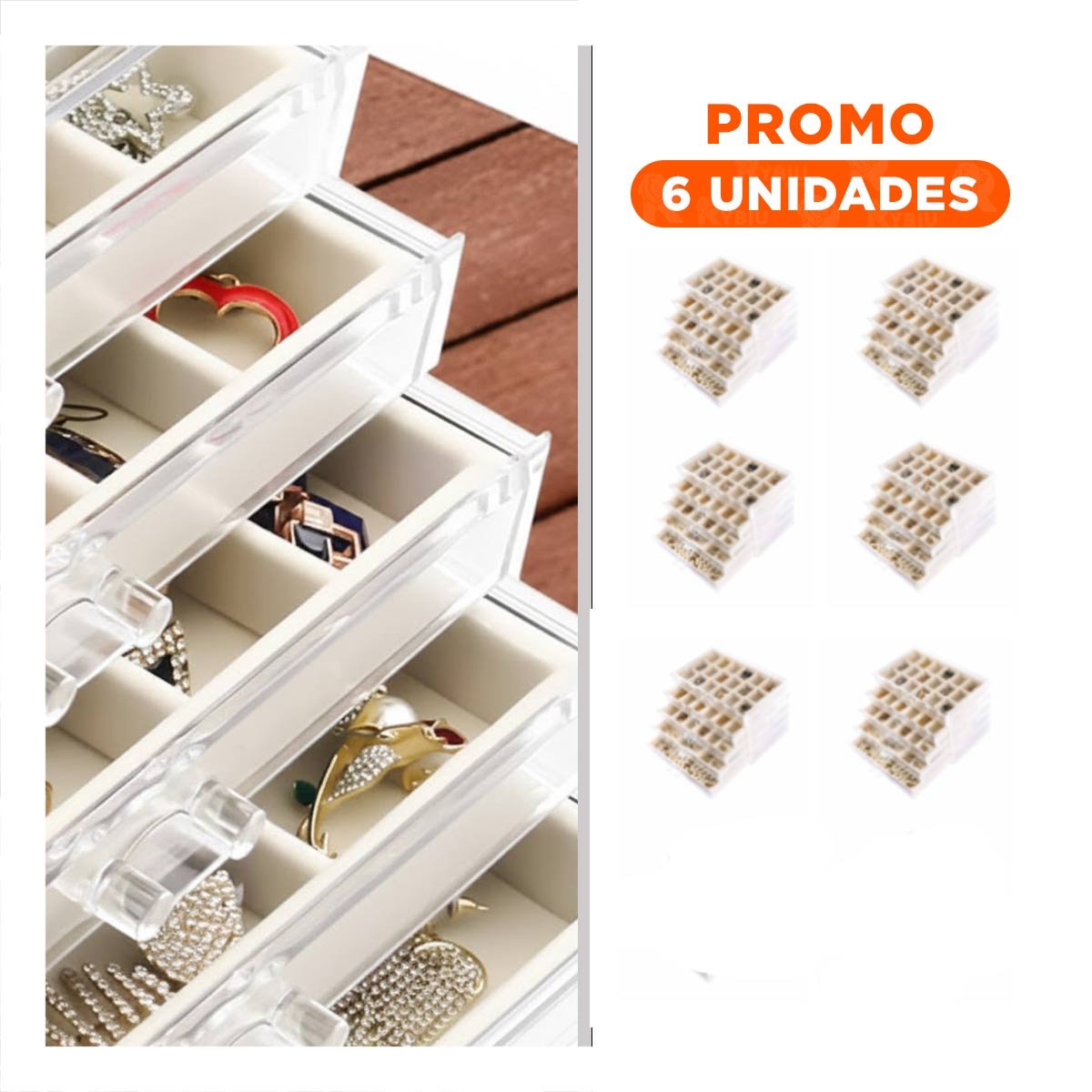 PACK6 BANDEJA 5 NIVELES TERCIOPELO Y ACRILICO BEIGE FACIL DE USAR Y MANTENER ORDENADO - 1