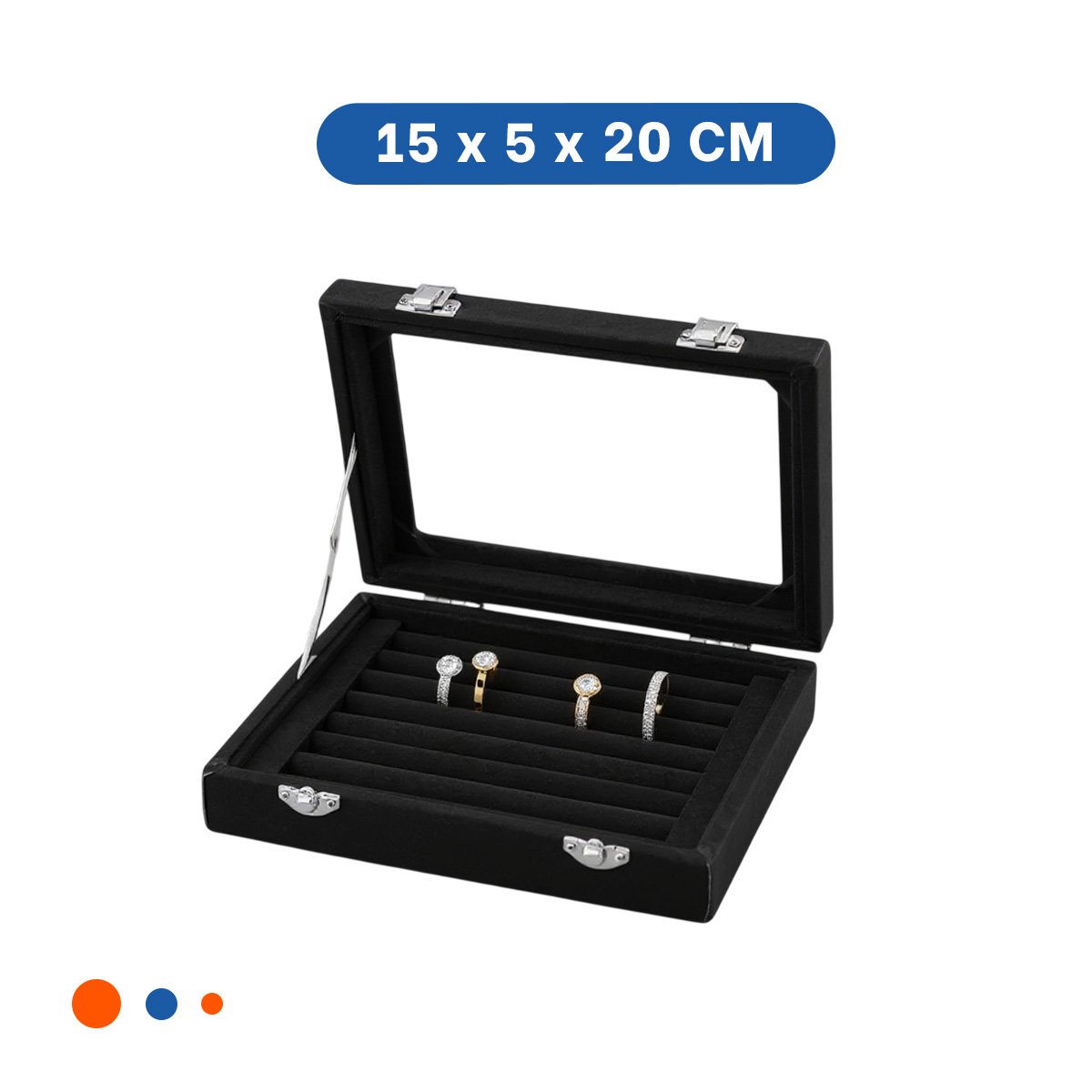 CAJA COMODA DE 7 RANURAS PARA ANILLOS NEGRO CON BASE ANTIDESLIZANTE Y+PAPEL REGALO - 4