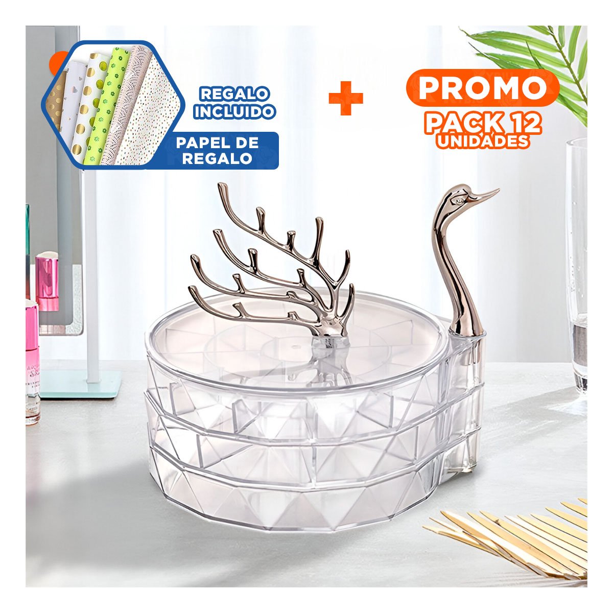 PACK12 REPISERO ACRILICO 3 NIVELES TRANSPARENTE ELEGANTE PARA GUARDAR JOYAS Y+PAPEL REGALO - 1