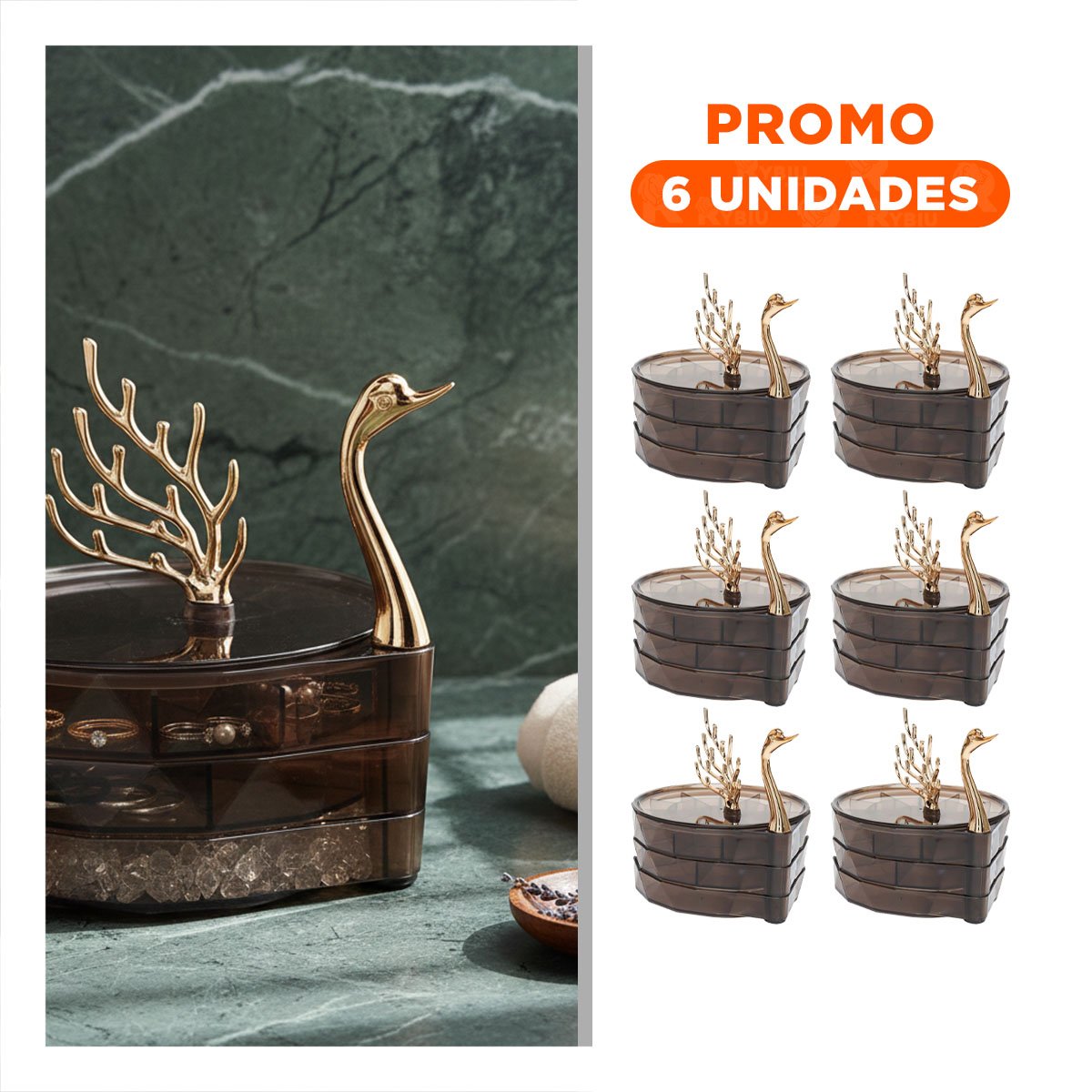 PACK6 CAJON 3 NIVELES MARRON TRANSPARENTE ELEGANTE Y PRACTICO PARA COLLARES - 1