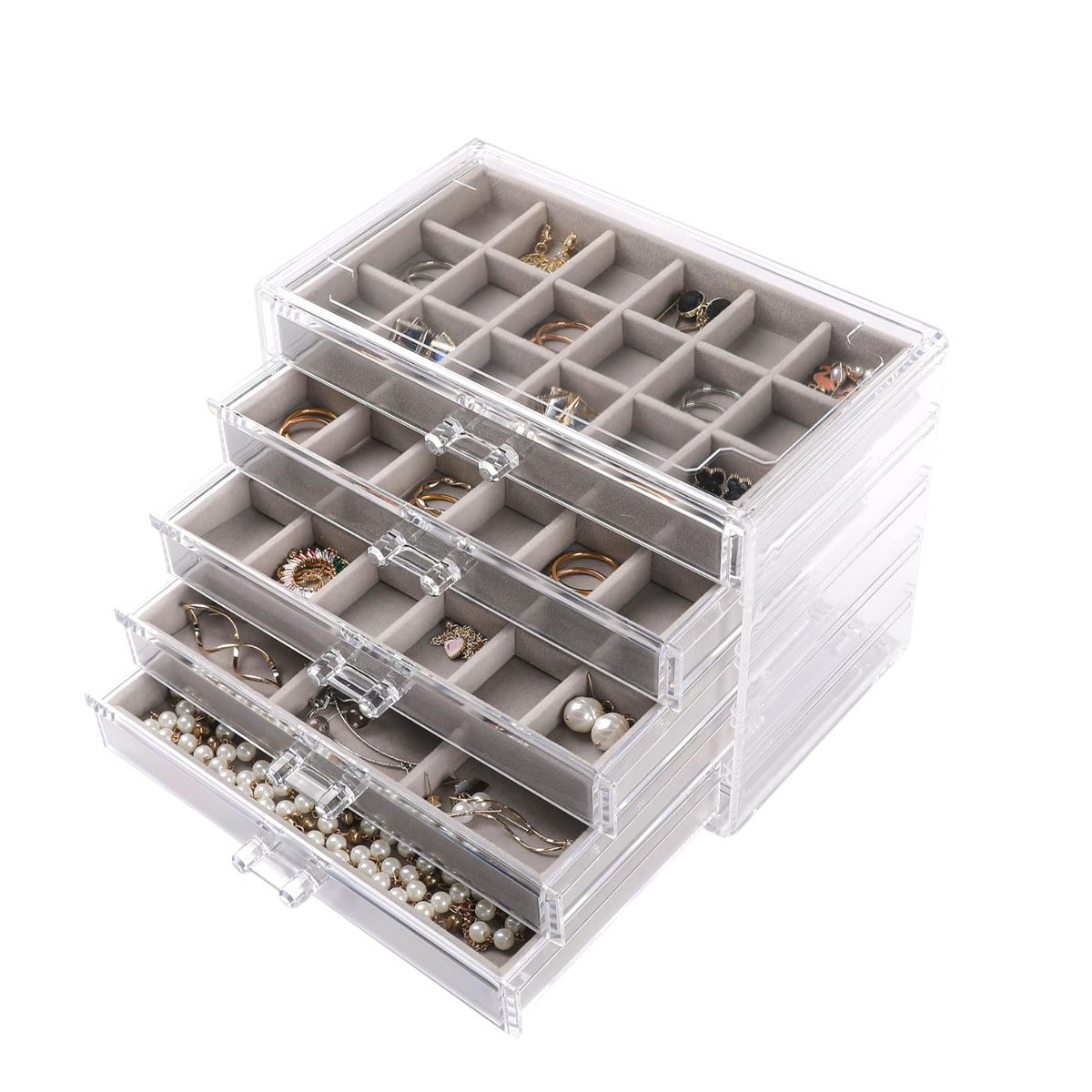ORGANIZADOR 5 NIVELES PLOMO DE TERCIOPELO Y ACRILICO QUE CUIDA Y EXHIBE JOYAS Y+REGALO STICKER - 3