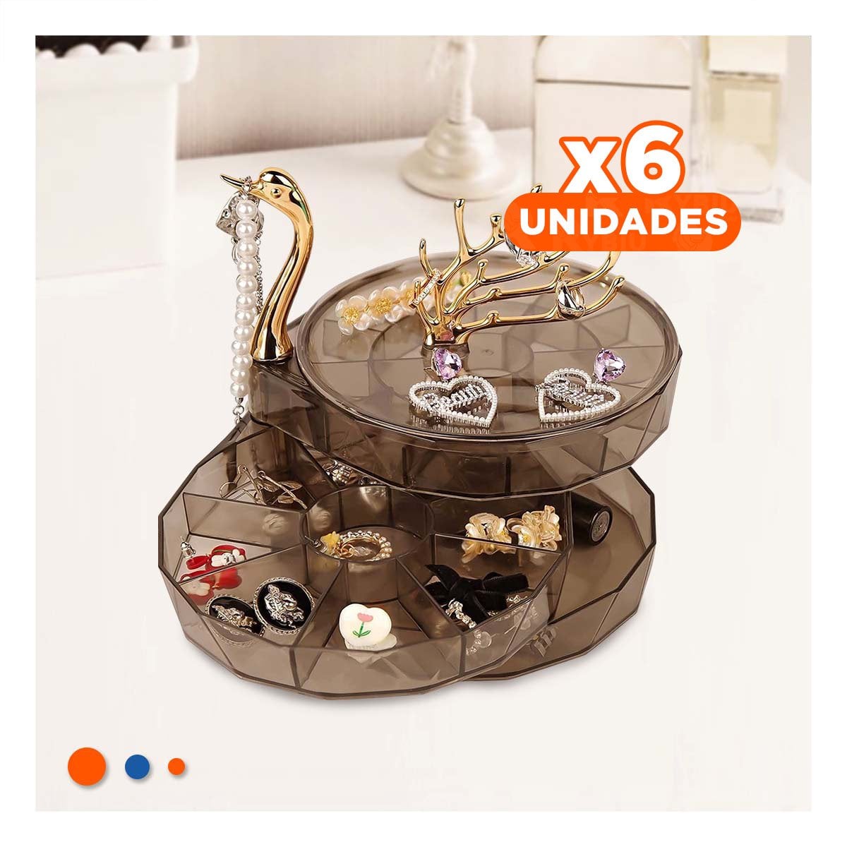 PACK6 ESTANTE 3 NIVELES MARRON TRANSPARENTE ELEGANTE Y RESISTENTE PARA JOYAS Y+REGALO STICKER - 1