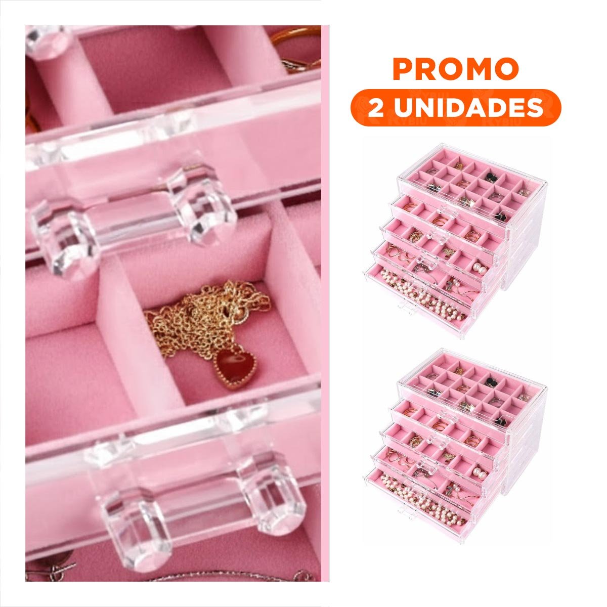 PACK2 BANDEJA 5 NIVELES TERCIOPELO Y ACRILICO ROSADO FACIL DE USAR Y MANTENER ORDENADO - 1