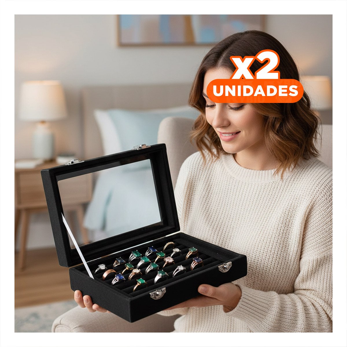 PACK2 COFRE FUNCIONAL DE 7 RANURAS PARA ANILLOS NEGRO CON ESPACIOS INTERNOS Y+REGALO STICKER - 1