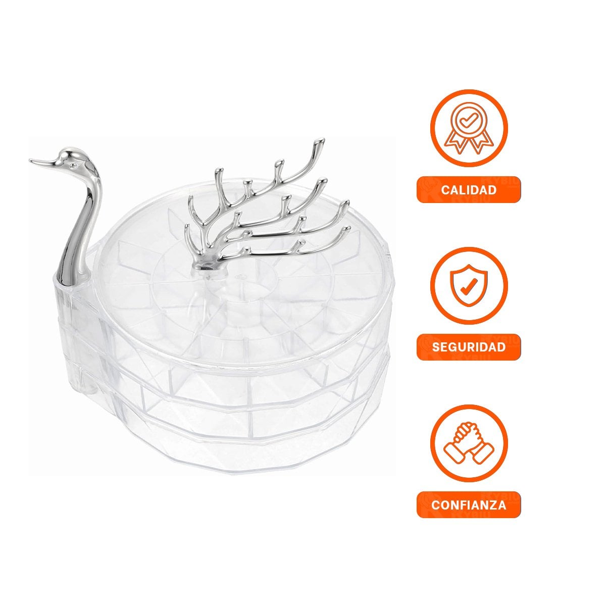 CAJA 3 NIVELES ACRILICO TRANSPARENTE CON COMPARTIMENTOS PARA JOYAS Y ACCESORIOS - 3