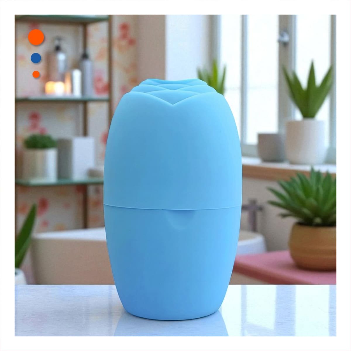 CONTENEDOR PARA RODILLO FACIAL CELESTE PRACTICO Y COMPACTO PARA MANTENER FRIO Y+PAPEL REGALO - 3