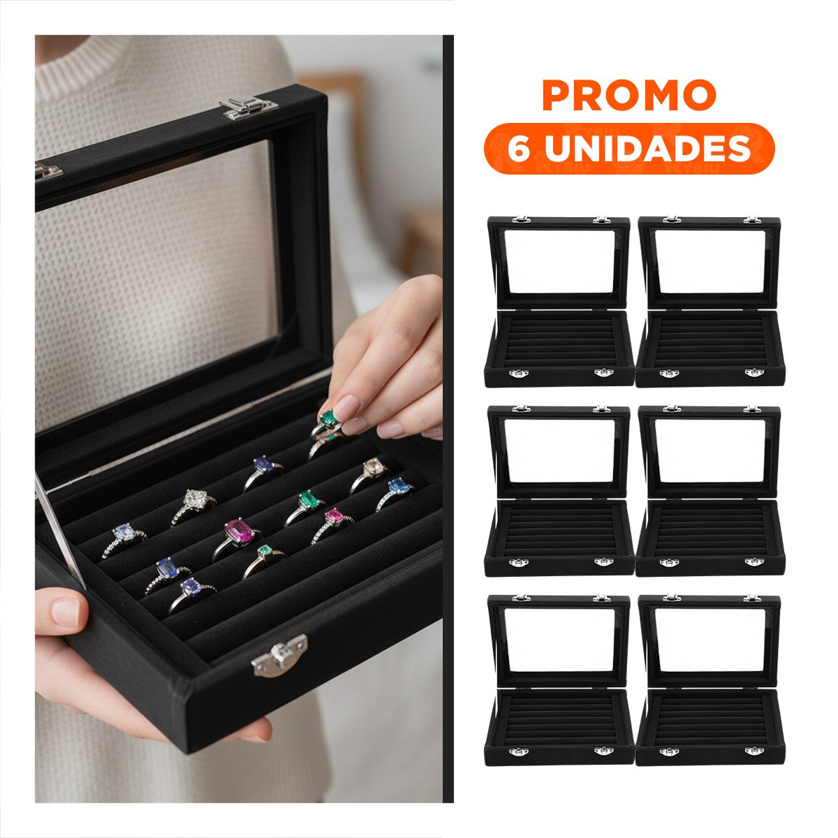 PACK6 BANDEJA RESISTENTE DE 7 RANURAS PARA ANILLOS NEGRO CON ACABADO PREMIUM - 1