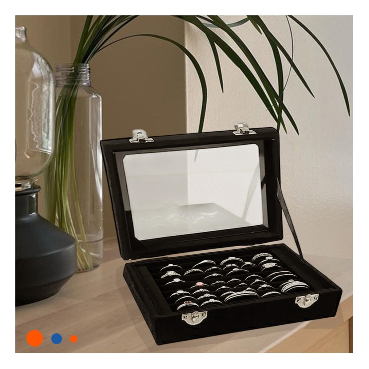PACK6 BANDEJA RESISTENTE DE 7 RANURAS PARA ANILLOS NEGRO CON ACABADO PREMIUM - 2