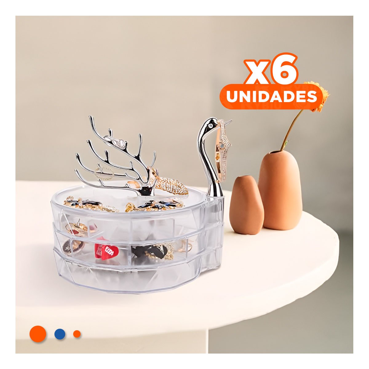 PACK6 ESTANTE ACRILICO 3 NIVELES TRANSPARENTE ELEGANTE PARA MANTENER JOYAS Y+REGALO STICKER - 1