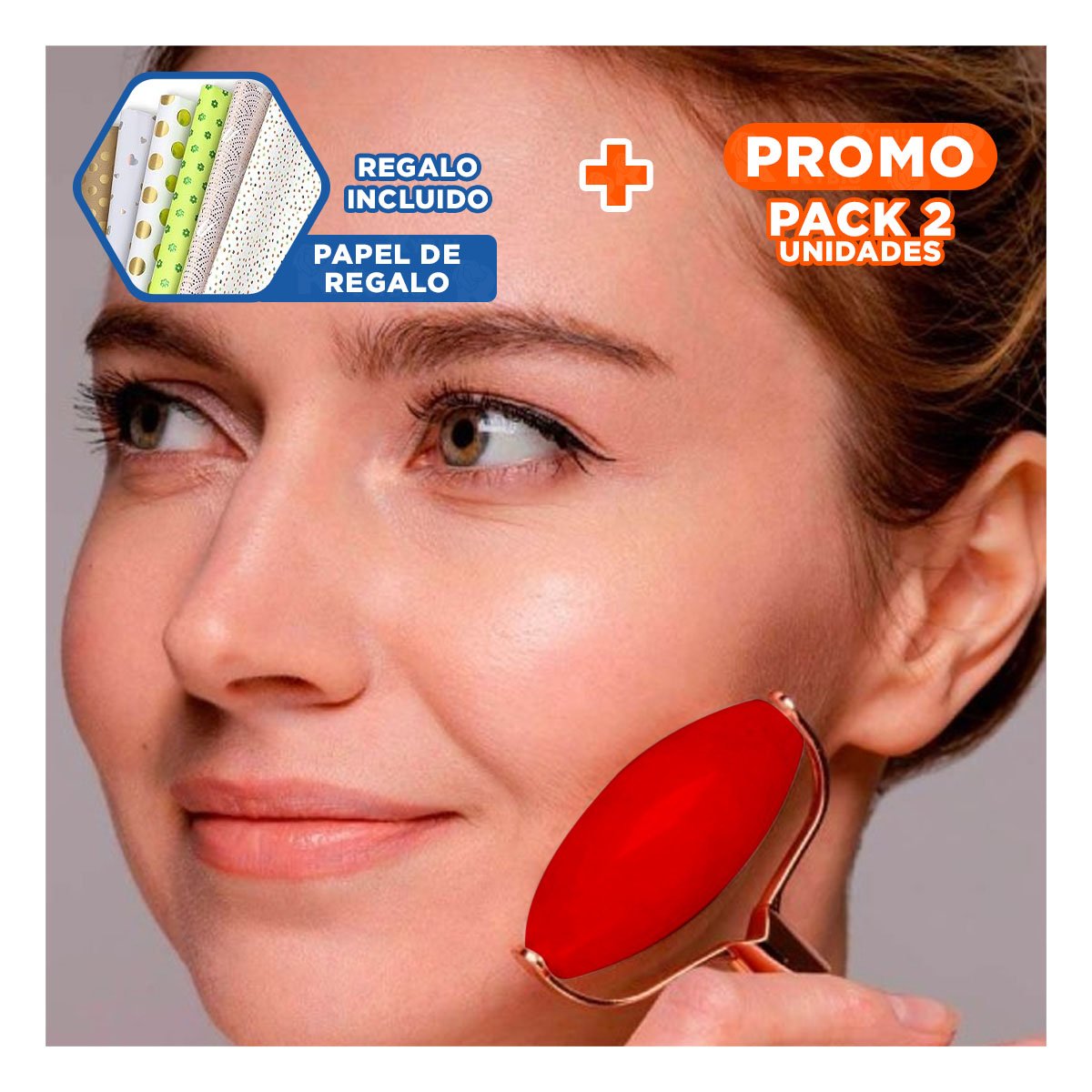 PACK2 ESTIMULADOR COMPACTO DE PLASTICO ROJO PARA MASAJE Y BIENESTAR FACIAL Y+PAPEL REGALO - 1