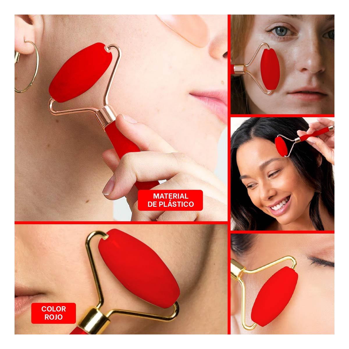 PACK2 ESTIMULADOR COMPACTO DE PLASTICO ROJO PARA MASAJE Y BIENESTAR FACIAL Y+PAPEL REGALO - 3