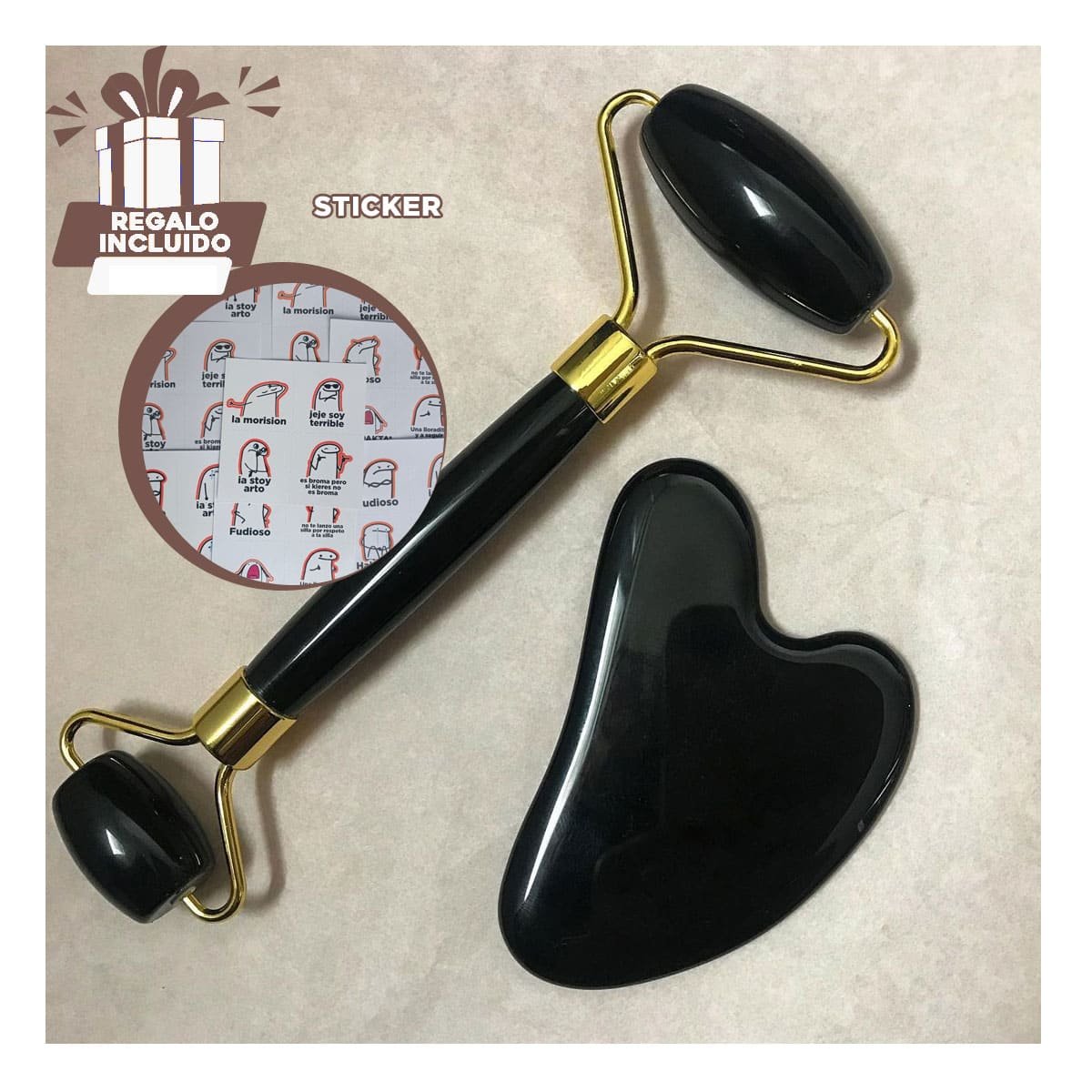 HERRAMIENTA FACIAL SET DE 2 NEGRO DE PLASTICO QUE RELAJA MUSCULOS Y CONFORT Y+REGALO STICKER - 1