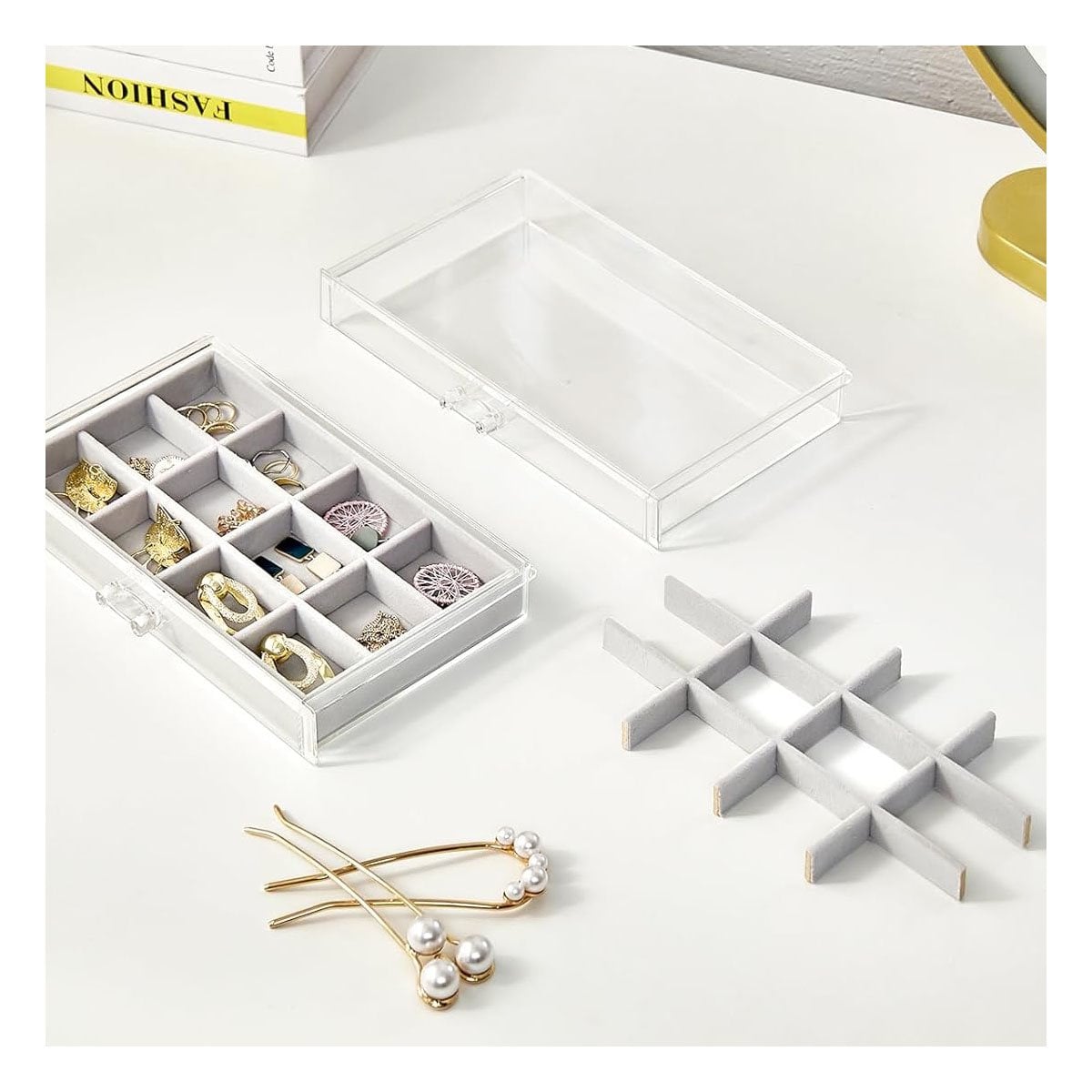 ORGANIZADOR 5 NIVELES PLOMO TERCIOPELO Y ACRILICO RESISTENTE Y COMODO PARA JOYAS Y+LIGAS REGALO - 2