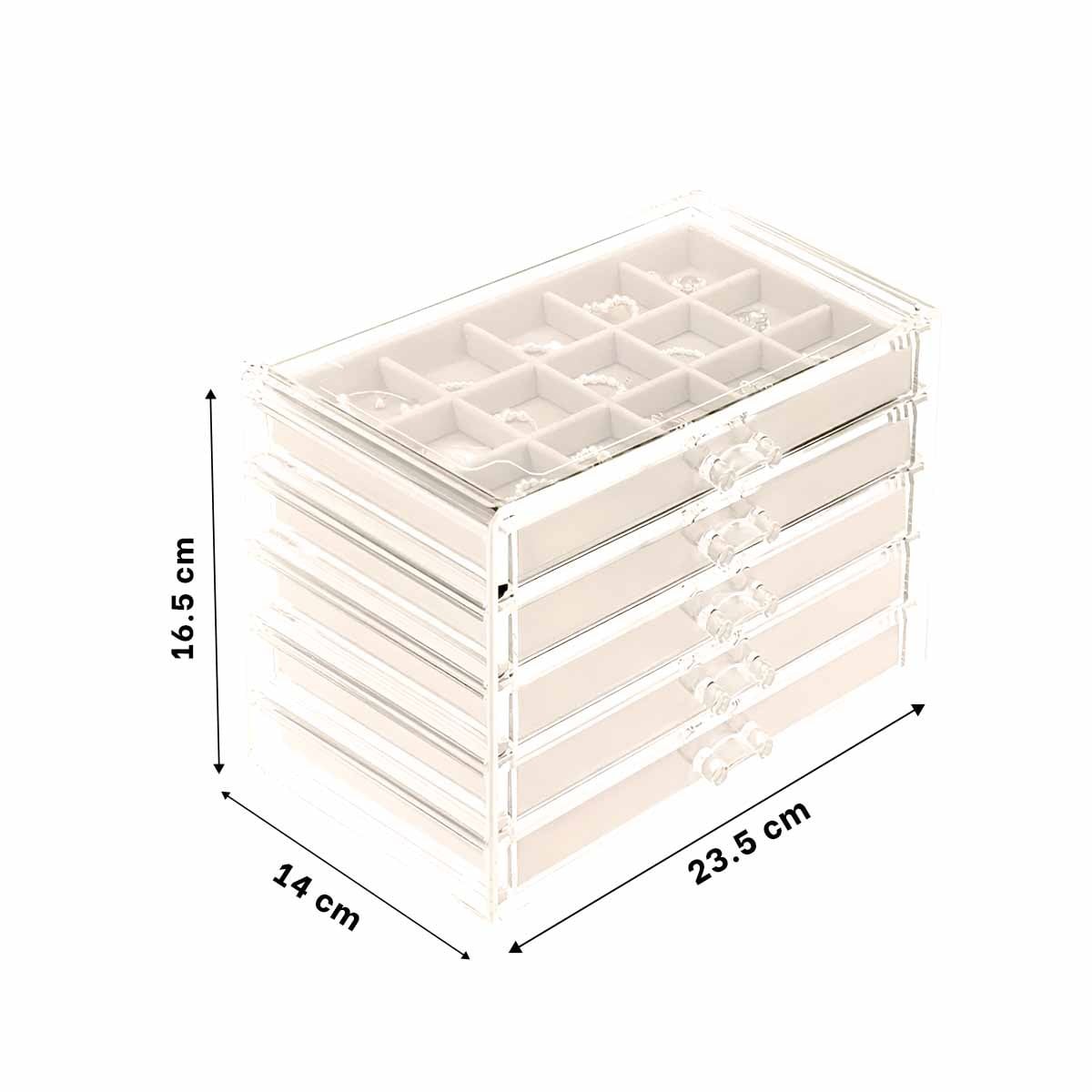 PACK4 EXHIBIDOR 5 NIVELES BEIGE DE TERCIOPELO Y ACRILICO QUE PROTEGE JOYAS DELICADAS - 4