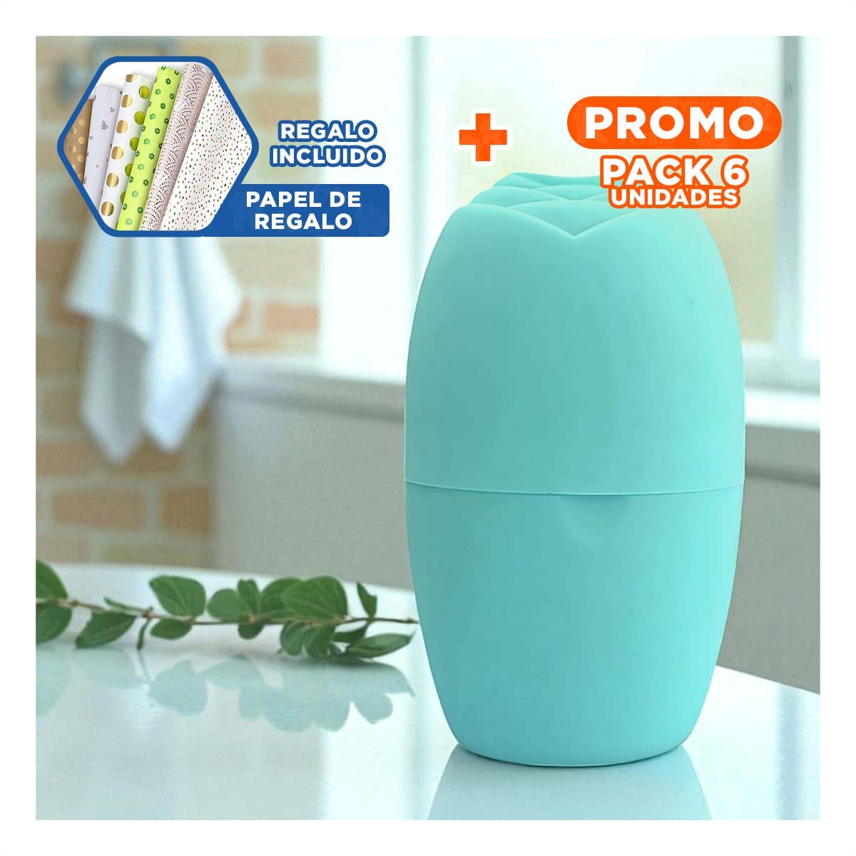 PACK6 EXPOSITOR PARA RODILLO FACIAL VERDE AGUA PRACTICO Y ELEGANTE Y+PAPEL REGALO - 1