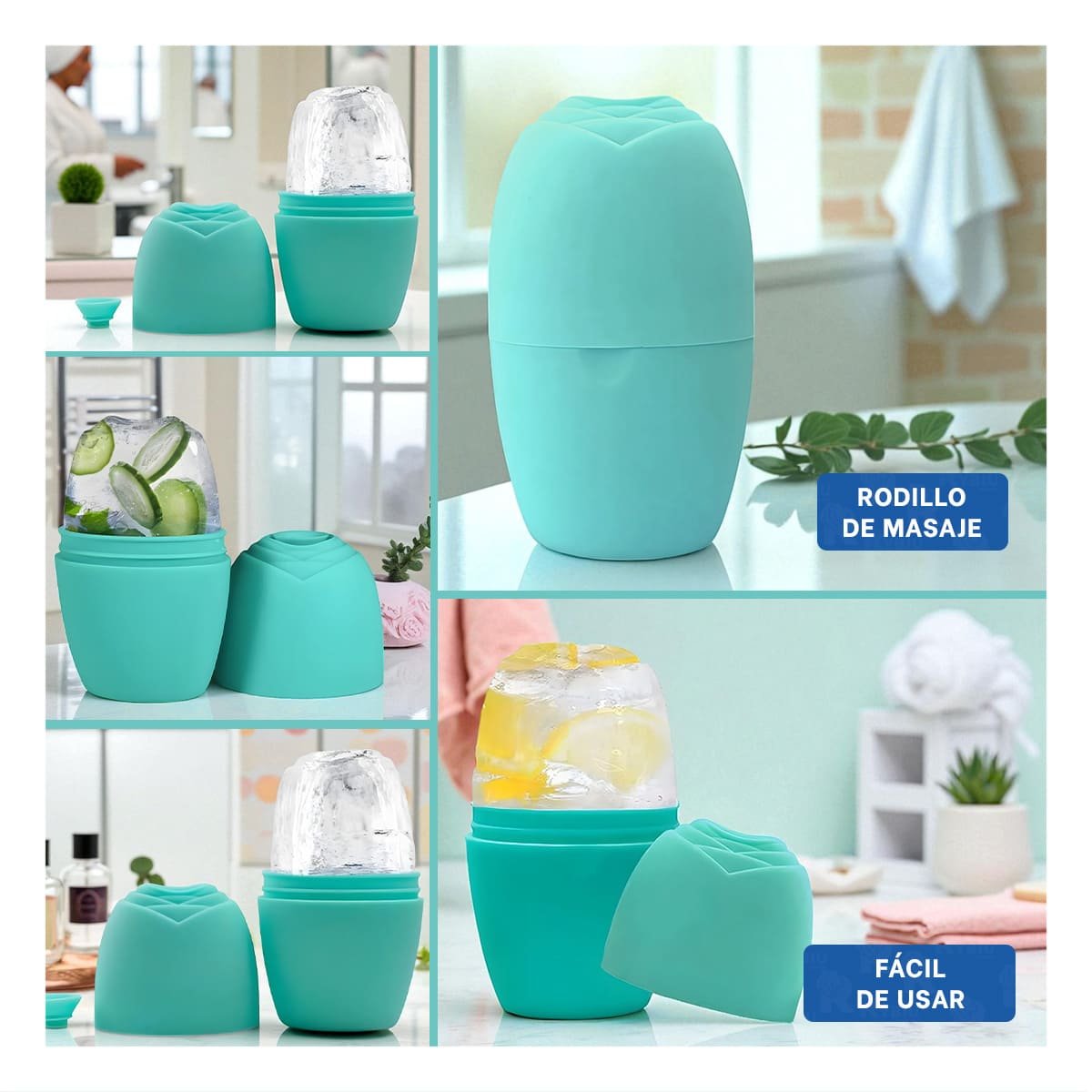 PACK6 EXPOSITOR PARA RODILLO FACIAL VERDE AGUA PRACTICO Y ELEGANTE Y+PAPEL REGALO - 3
