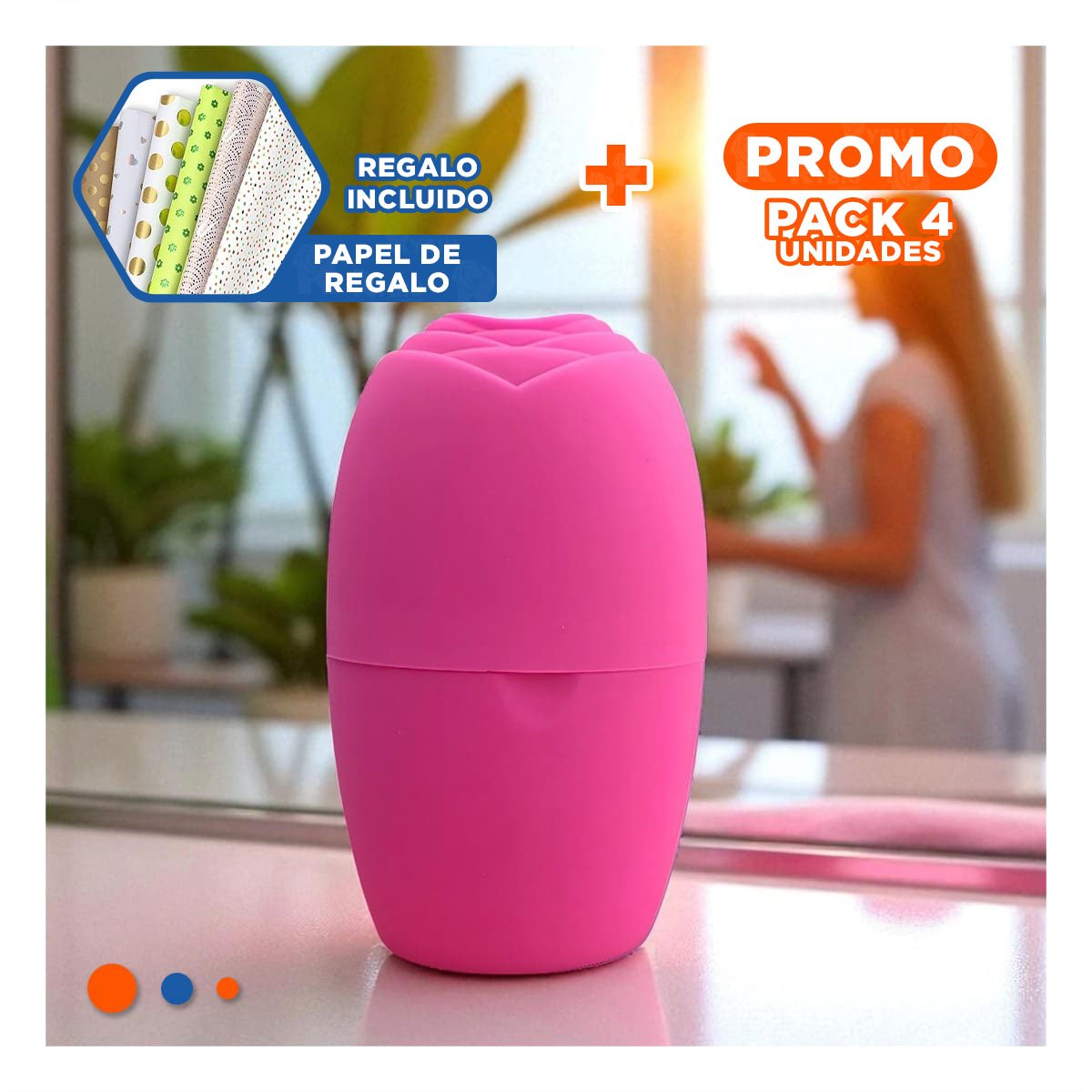 PACK4 EXPOSITOR PARA RODILLO FACIAL FUCSIA COMPACTO Y FUNCIONAL PARA USO DIARIO Y+PAPEL REGALO - 1