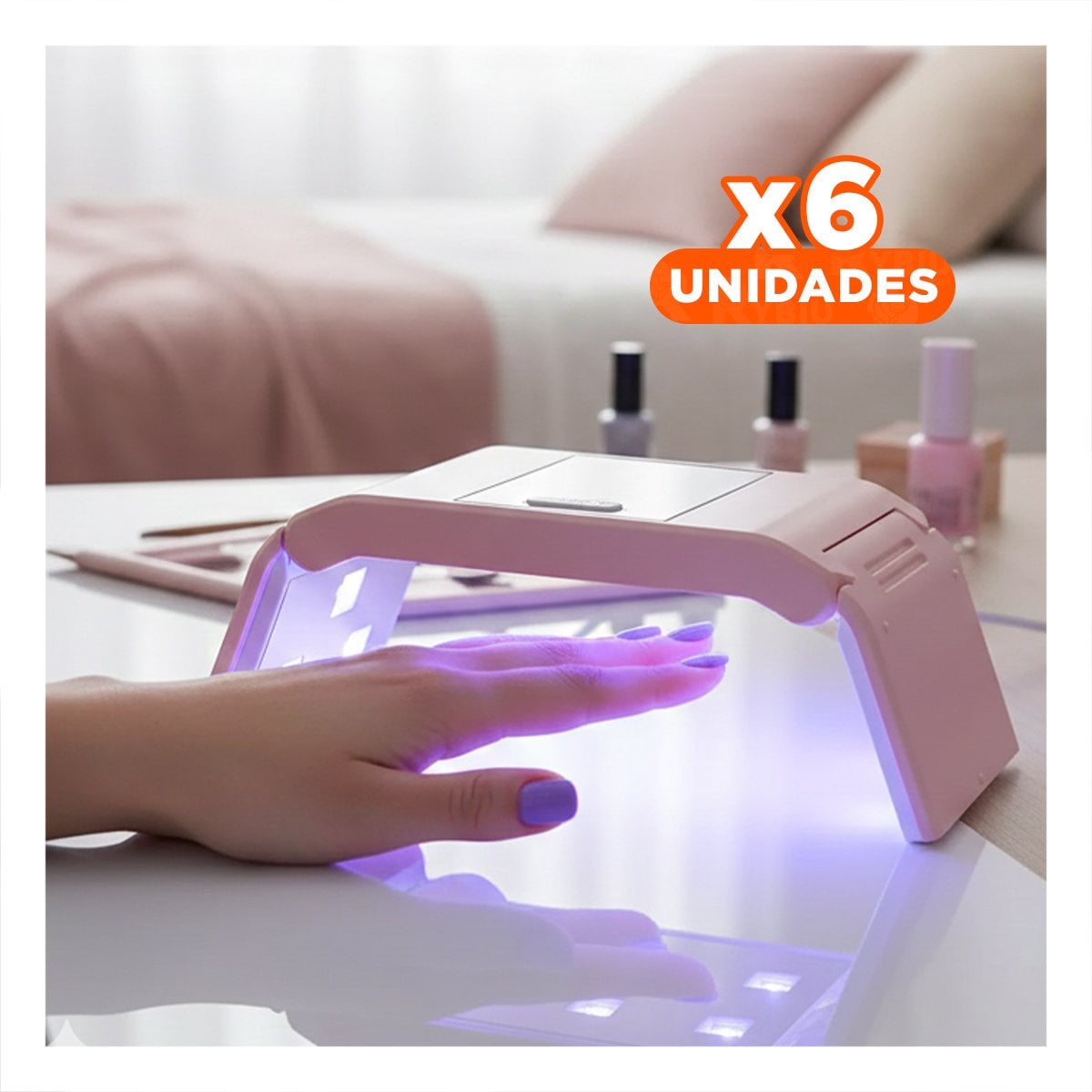 PACK6 LUMINARIA PARA UÑAS PORTATIL ROSADO ELEGANTE Y MODERNA PARA SECADO Y+REGALO STICKER - 1