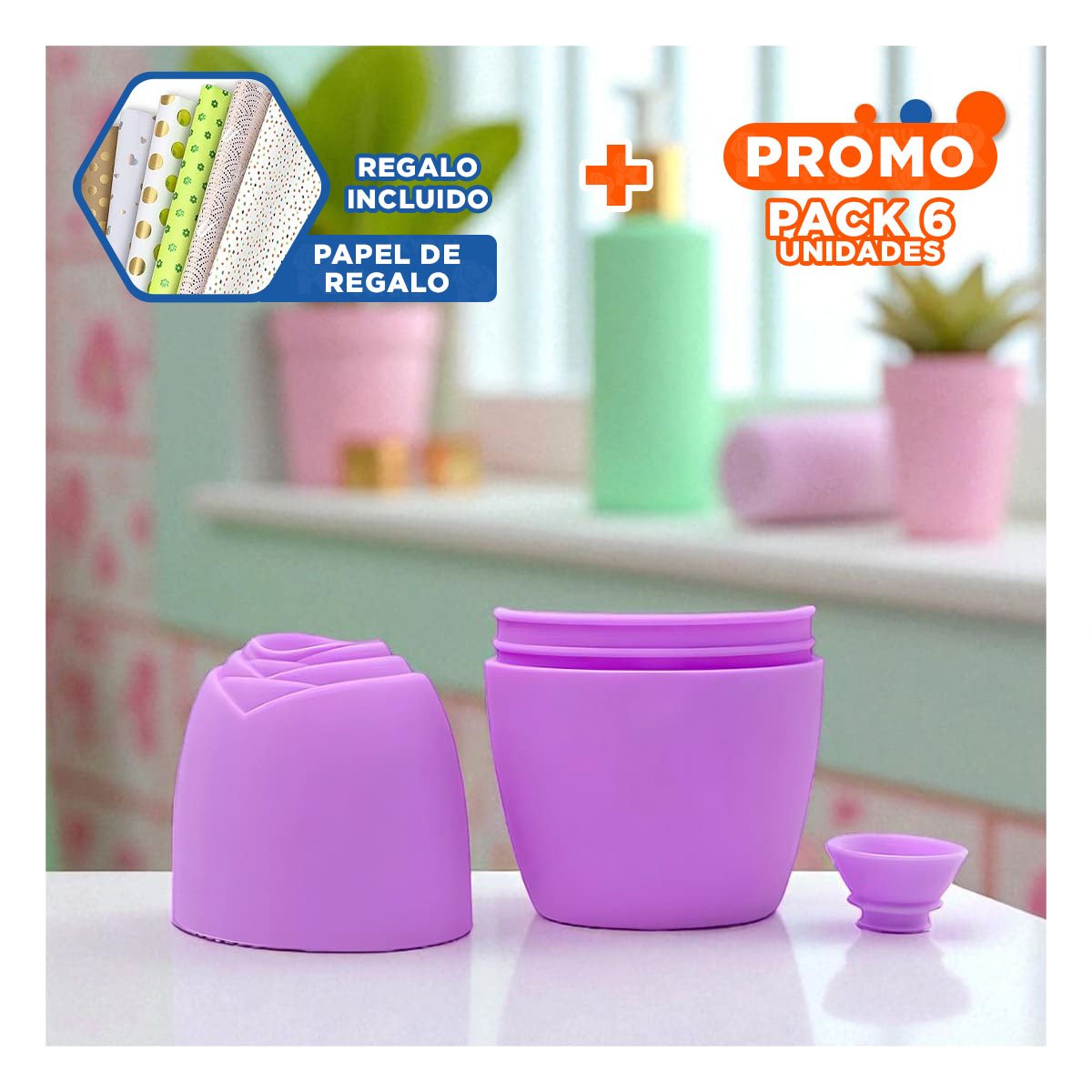 PACK6 EXPOSITOR PARA RODILLO FACIAL LILA PRACTICO Y ELEGANTE PARA CUIDADO FACIAL Y+PAPEL REGALO - 1