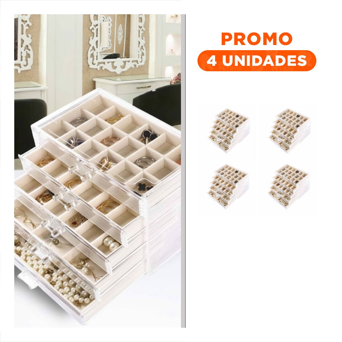 PACK4 EXHIBIDOR 5 NIVELES BEIGE DE TERCIOPELO Y ACRILICO QUE MANTIENE COLLARES Y+REGALO STICKER - 1