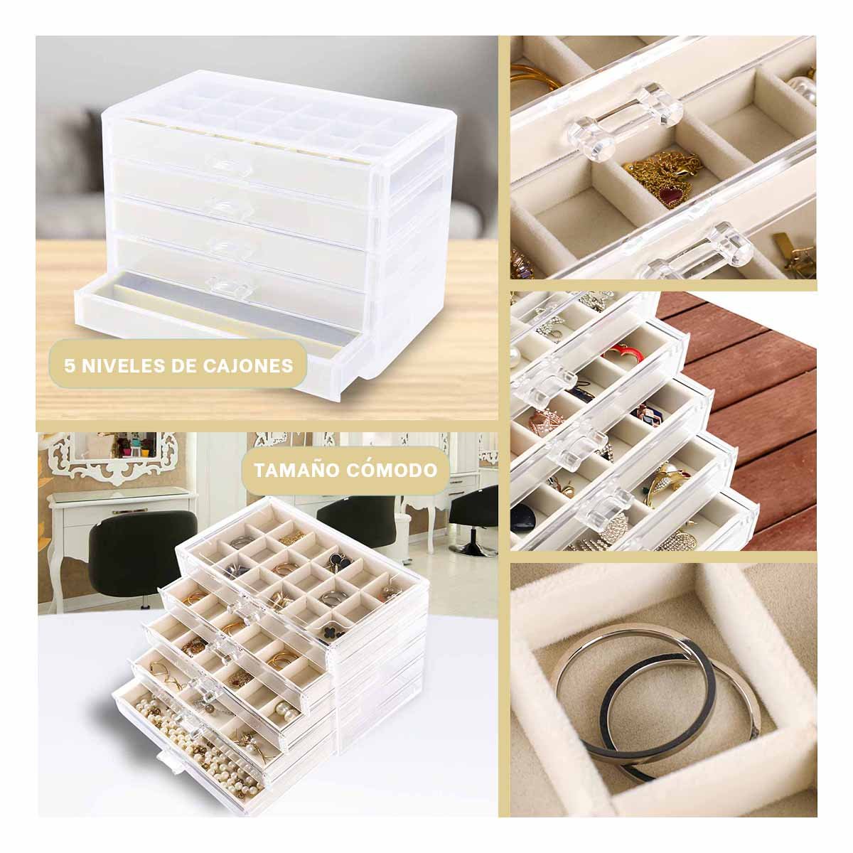 PACK4 EXHIBIDOR 5 NIVELES BEIGE DE TERCIOPELO Y ACRILICO QUE MANTIENE COLLARES Y+REGALO STICKER - 2